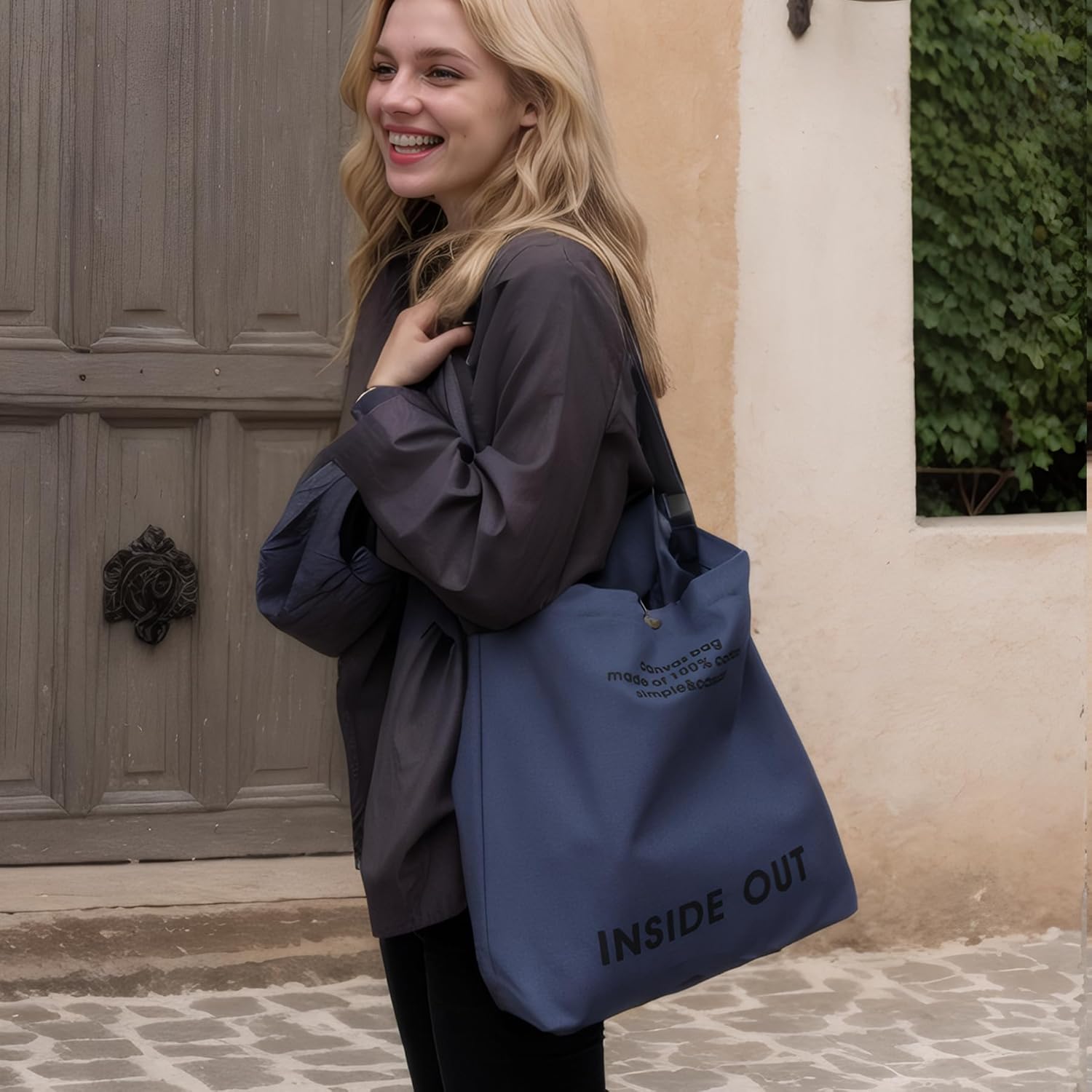 Large Canvas Tote Bag for Women inside out Bag Crossbody Shoulder Bag with Adjustable Strap for Work Travel Shopping - Image 2