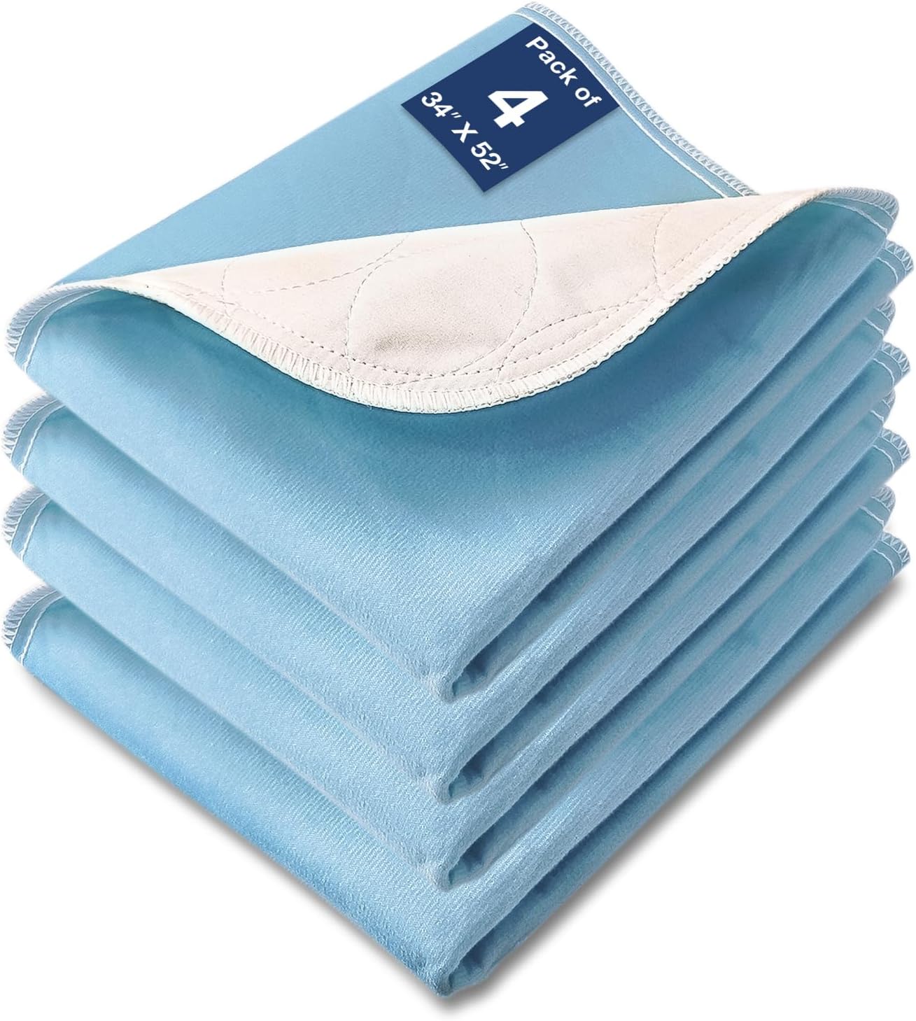 Bed Pads Washable Waterproof, 52" x 34" (4 Pack) Incontinence Bed Pads, Waterproof Bed Pad & Pee Pad, Perfect for Kids, Adults, The Elderly and Pets