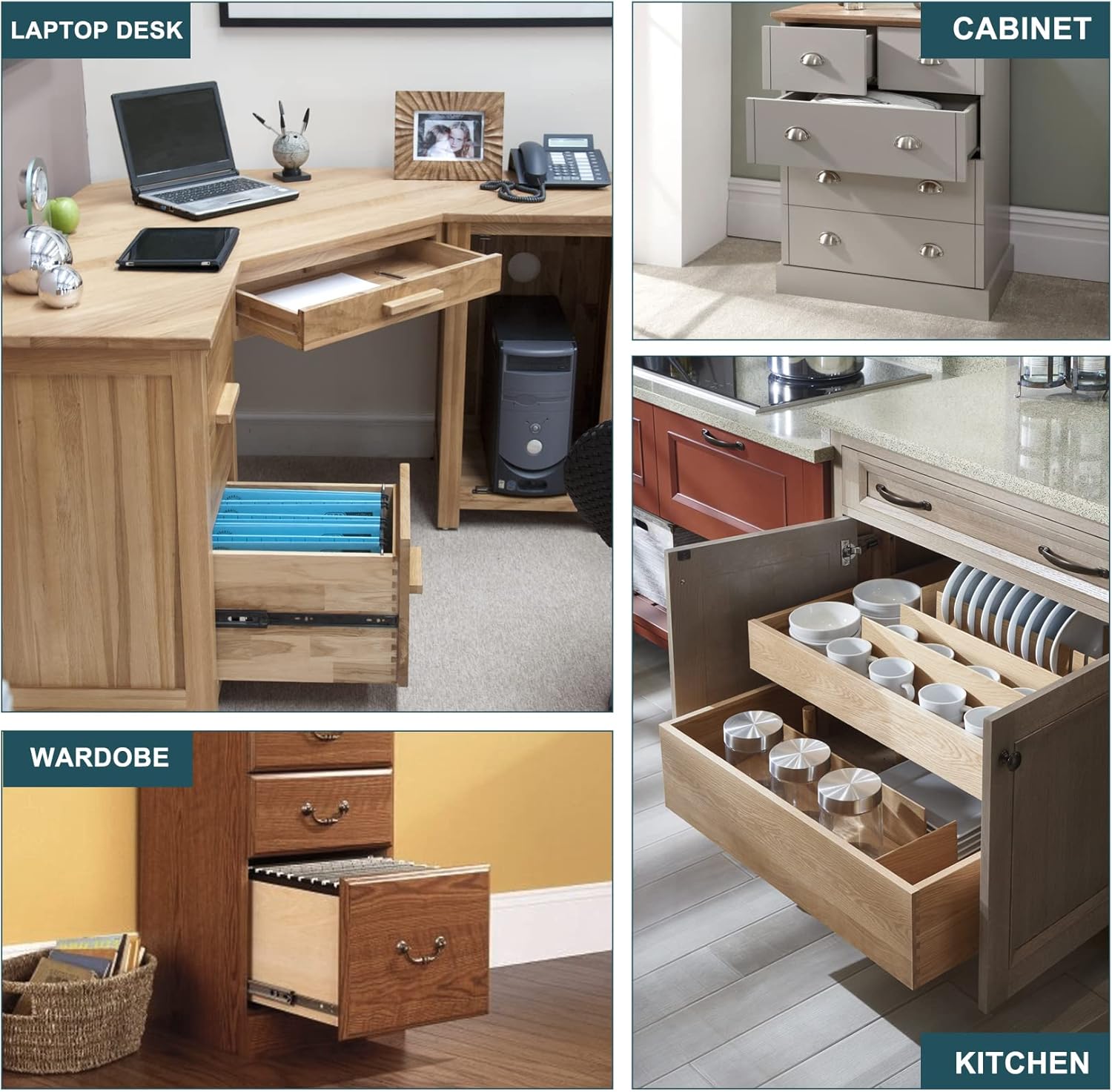 Uenhoy 6 Pair Drawer Slides 16" Full Extension Slide Track Rail Ball Bearing Two Way Drawer Slides - 17mm x 406mm