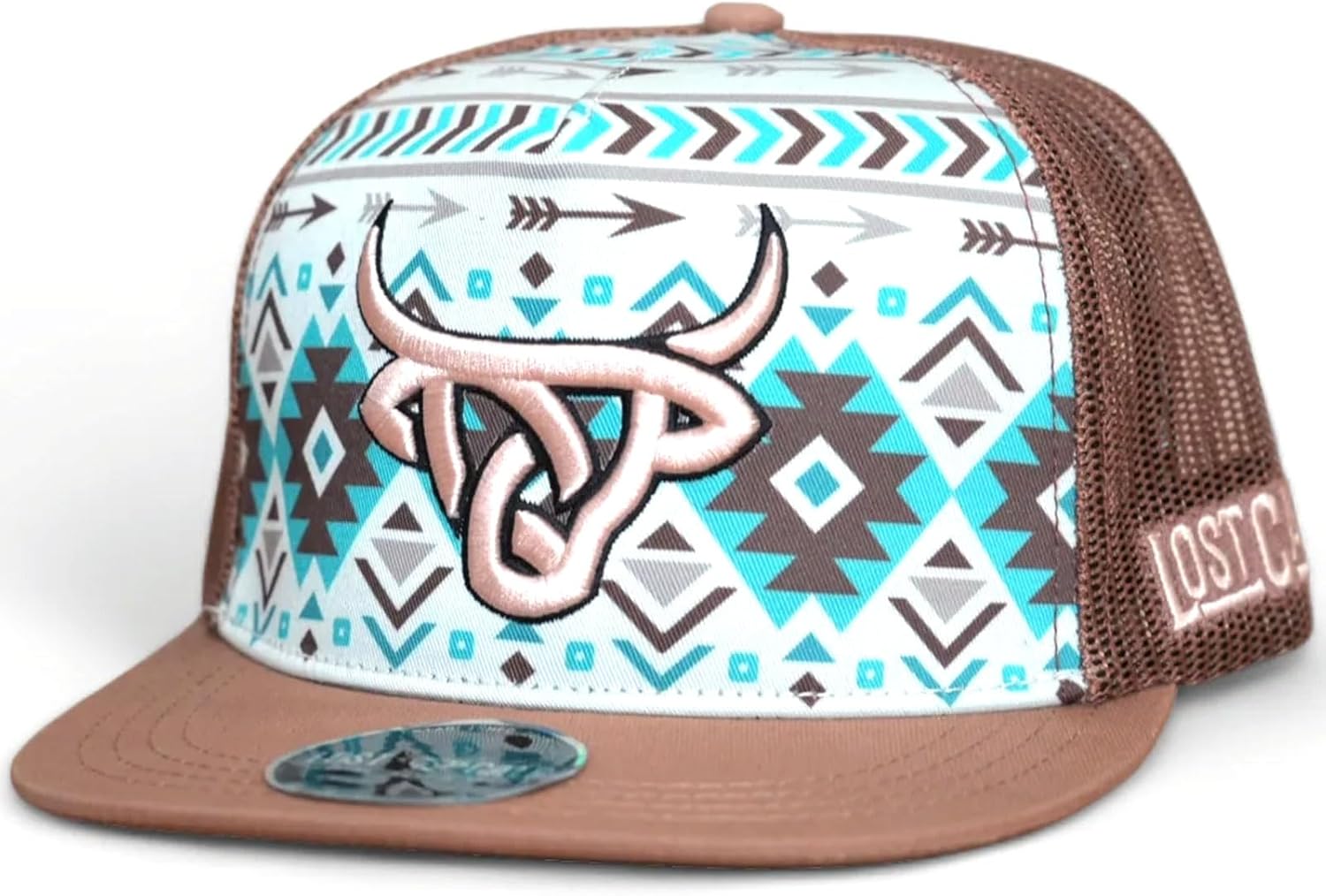 Lost Calf 3D Brown Logo Turquoise Aztec - Hats Cap, One Size-X-Large