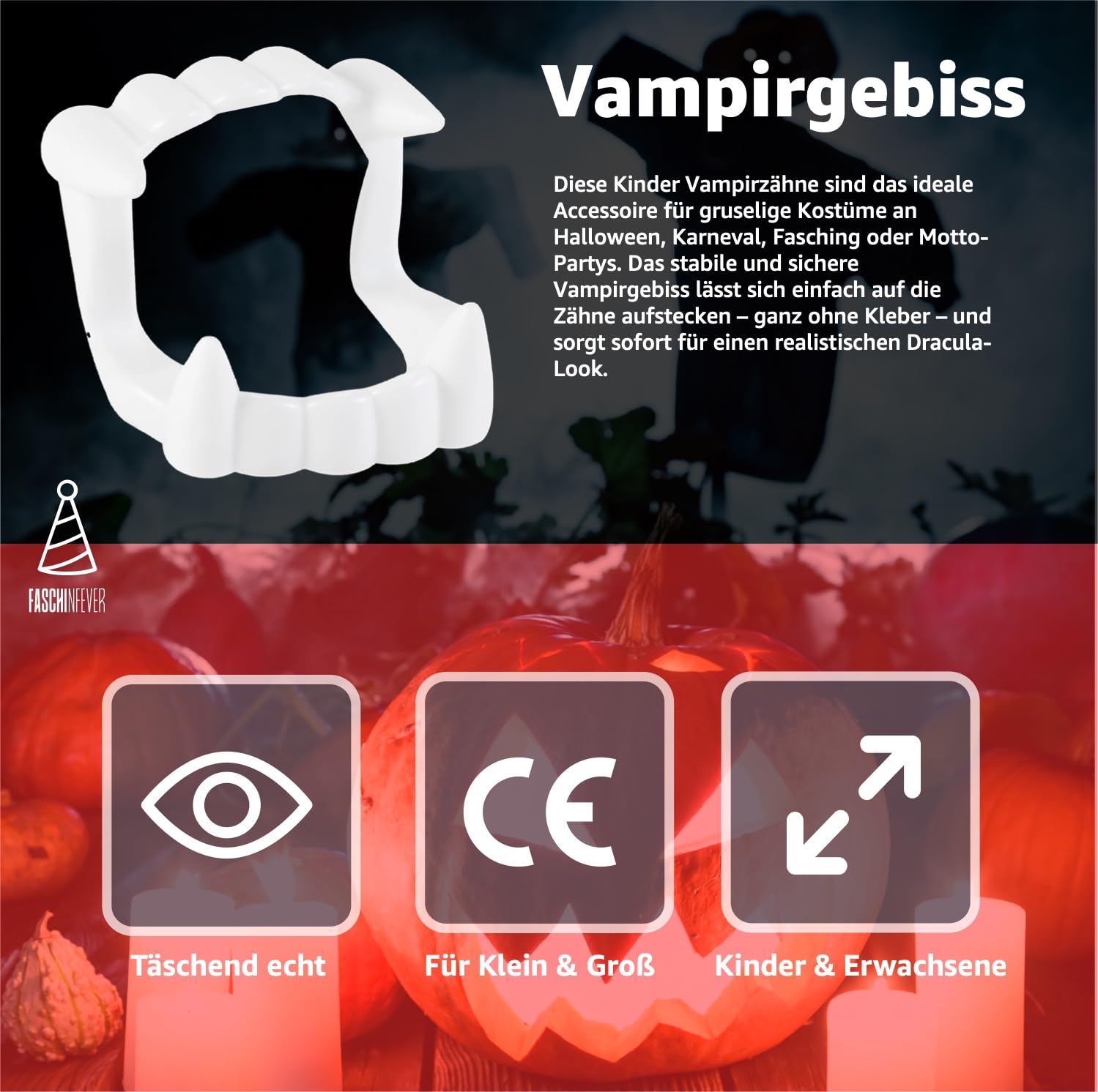 5 Stück Vampirzähne Set Für Kinder - Weiß & Grün Für Halloween & Karneval