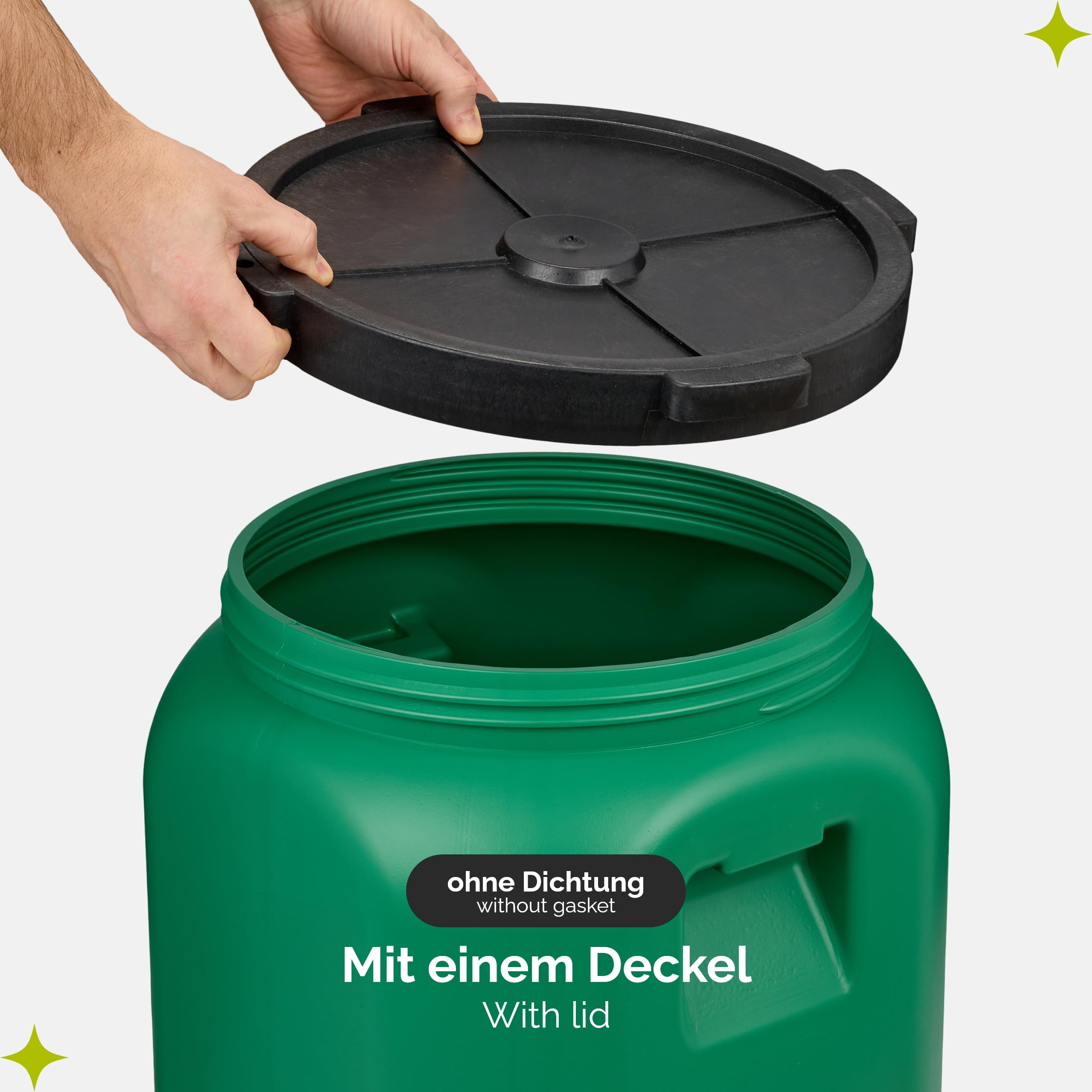 Garronda Beczka z szeroką szyjką 60 litrów, pojemnik na karmę z pokrywką bez uszczelki – bez BPA, pojemnik na paszę HDPE do wody, przechowywania, karmy dla zwierząt, kapusty kiszonej i ogórków GD-0142