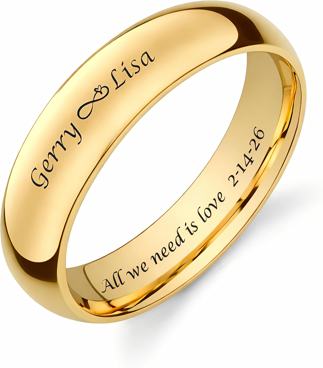 Personalized Men’s Gold Tungsten Ring – Custom Engraved Wedding Band with Free Engraving in Any Language - Ships from USA