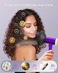 Séchoir à cheveux avec diffuseur pour cheveux bouclés, 110,000RPM Séchoir à cheveux haute vitesse pour le séchage rapide, sèche-cheveux thermo-commande à faible bruit portable avec buse pour les voyages à domicile (Purple)