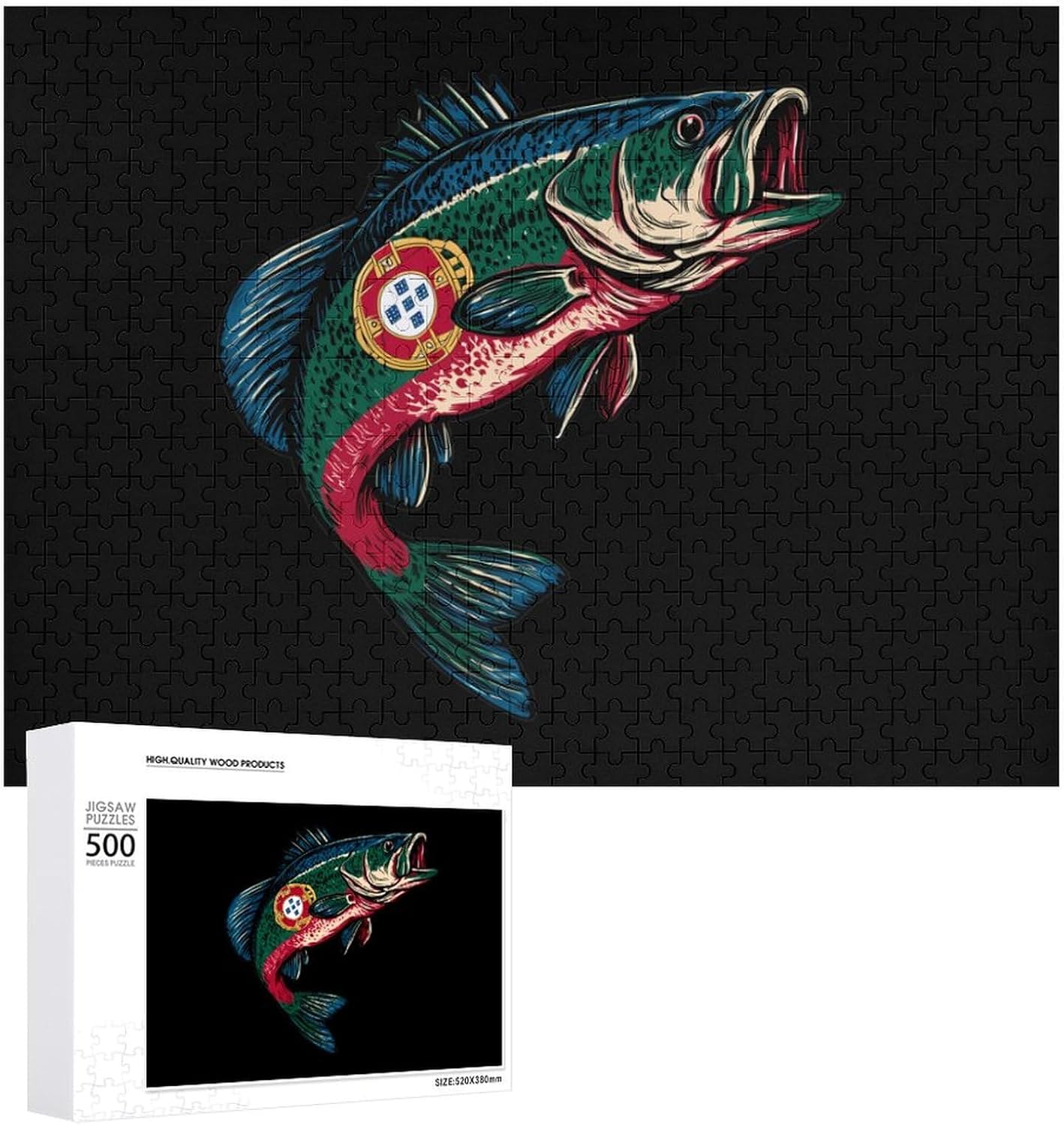 Portugal Portuguese Flag Bass Fish Puzzles for Adults 500 PCS Wooden Jigsaw Puzzle Wall Decor Christmas
