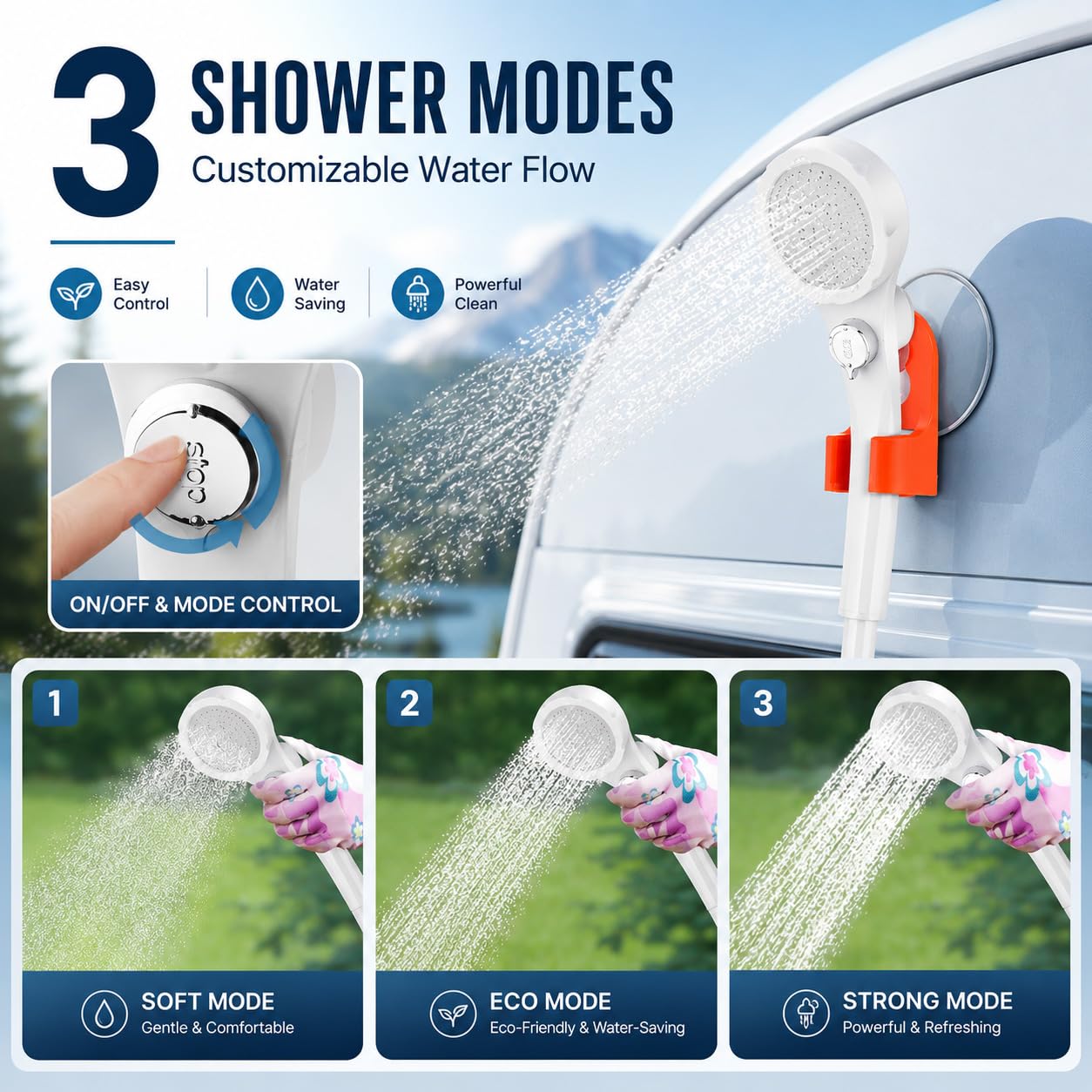 B013 Bomba de ducha portátil para camping, 7800 mAh, ducha de larga duración y silenciosa para exteriores con pantalla LED, IPX8 impermeable para baño de mascotas, lavado de autos y RV | IPX8 impermeable, baño para mascotas y lavado de coche, compatible c