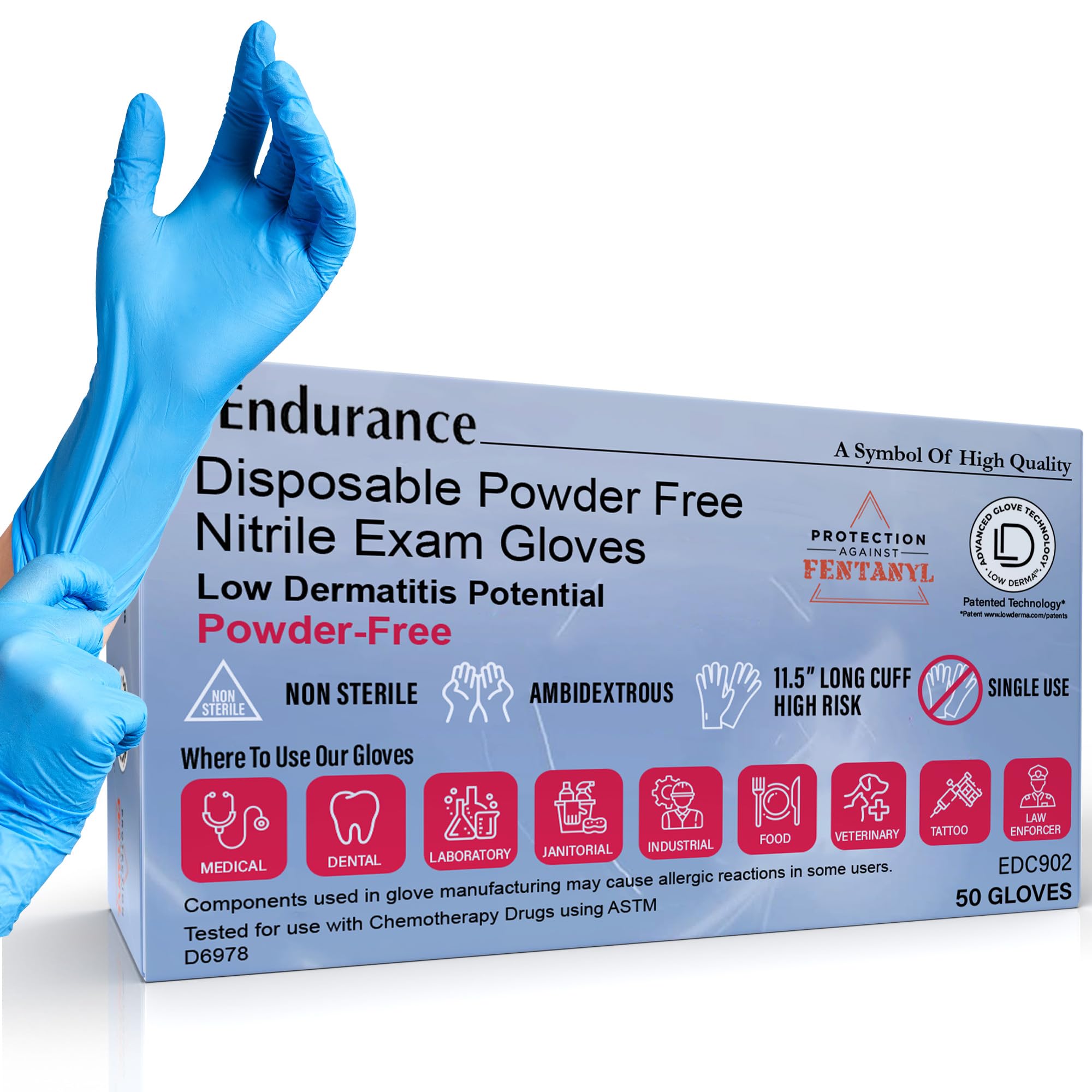 Saf-Care Endurance Disposable Nitrile Exam Gloves, Blue, 11.5 Inches Extended Cuff, Heavy Duty 8 Mil Powder-Free