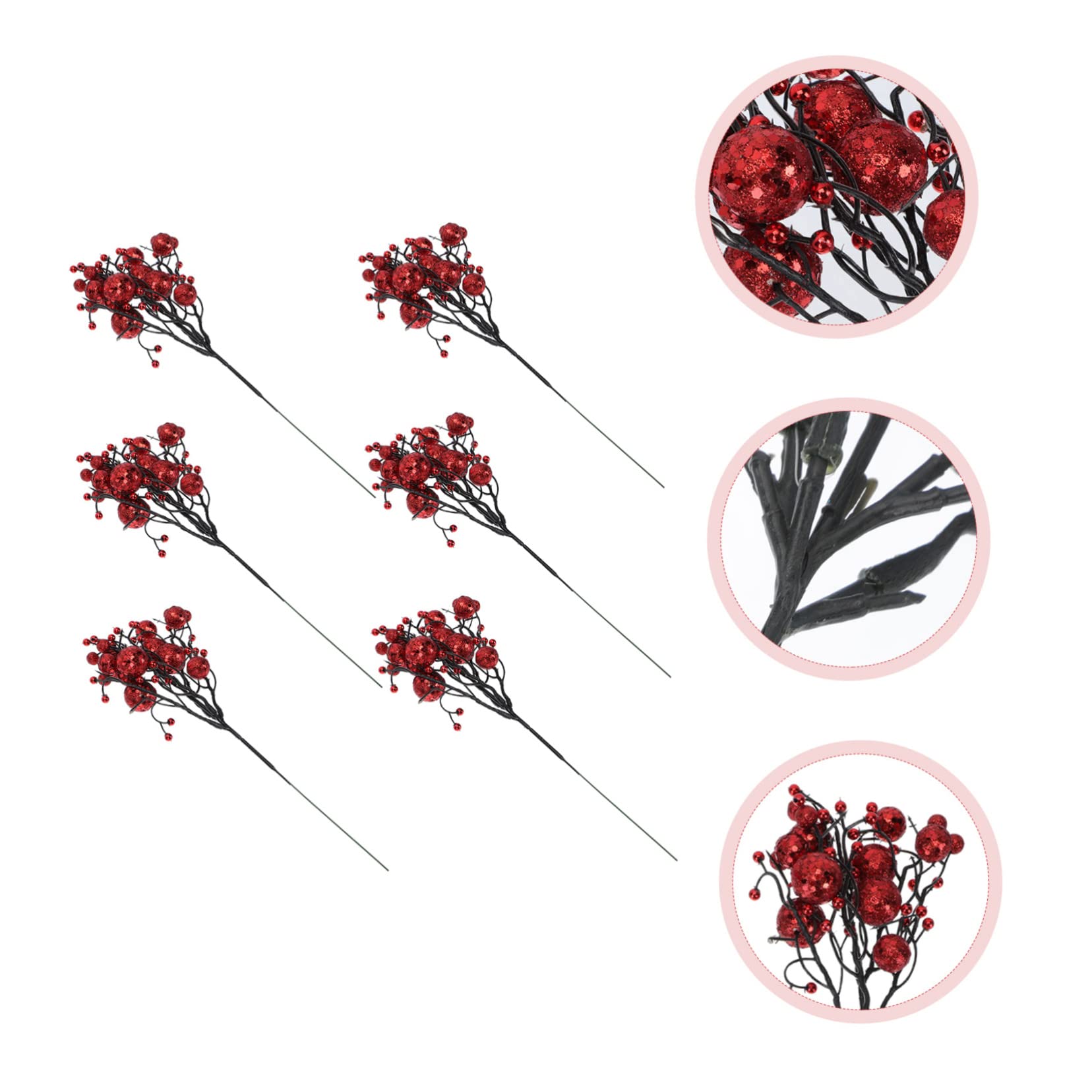 MAGICLULU 3 Ensembles Boutures De Bouquets De Baies Décor De Fausse Plante Décor De Noël Scintillant Décors D'Arrangement De Noël Fausses Feuilles De Houx Fausses Baies De Houx 6 pièces * 3