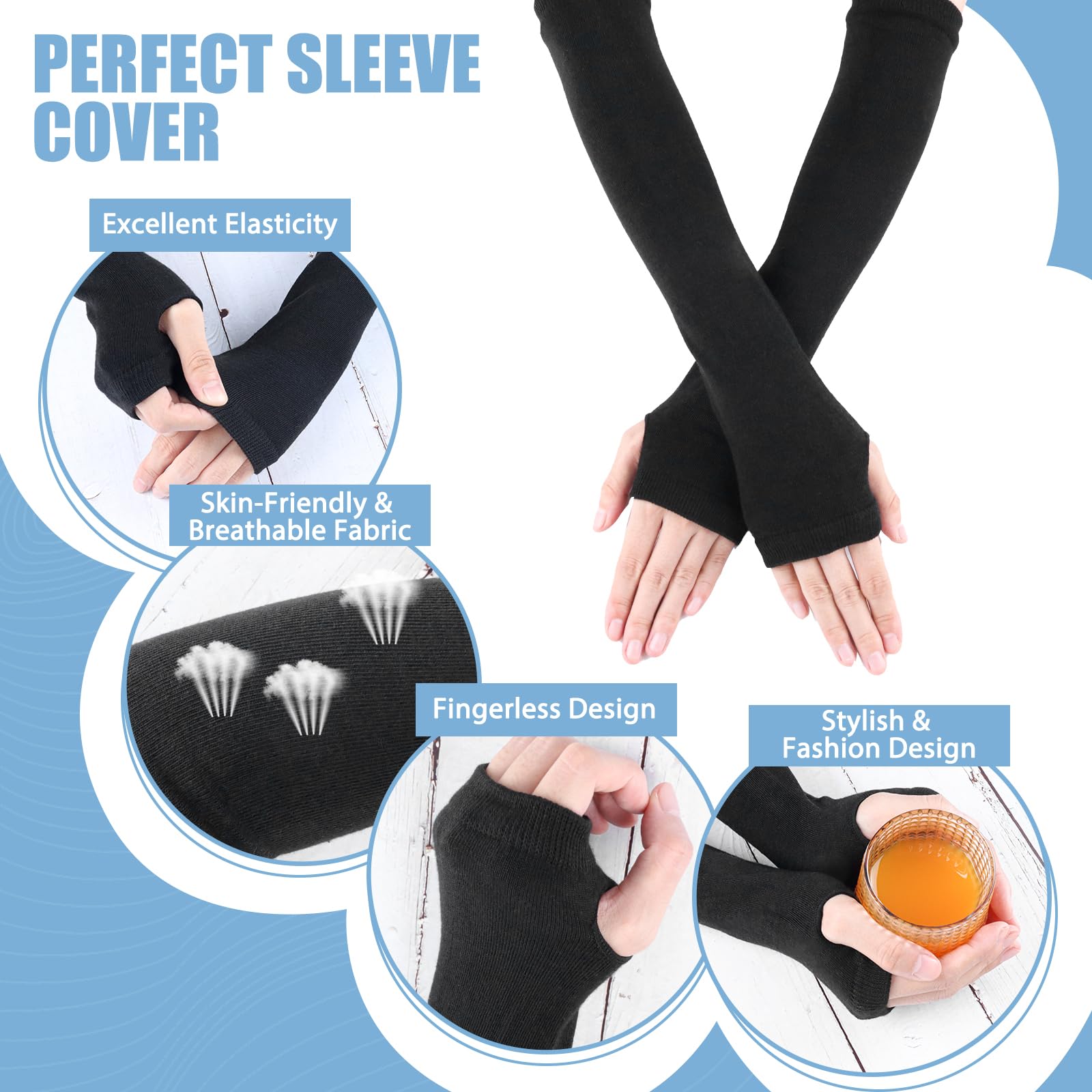 Arm Warmers Knit Elbow Long Fingerless Gloves for Women Winter Warm Ribbed Arm Sleeves Thumb Hole Arms Warmers Y2K Black-Thin