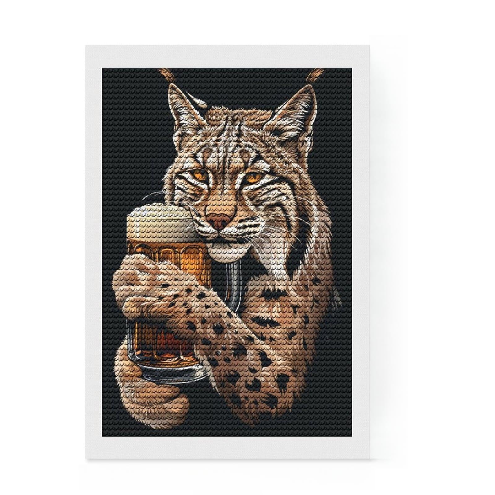 Junmoney Lynx Beer Diamond Art Kit 8"x12", for Creative Relaxation, Easy to Enjoy, Living Room Decor, Gift Idea, Simple to Start
