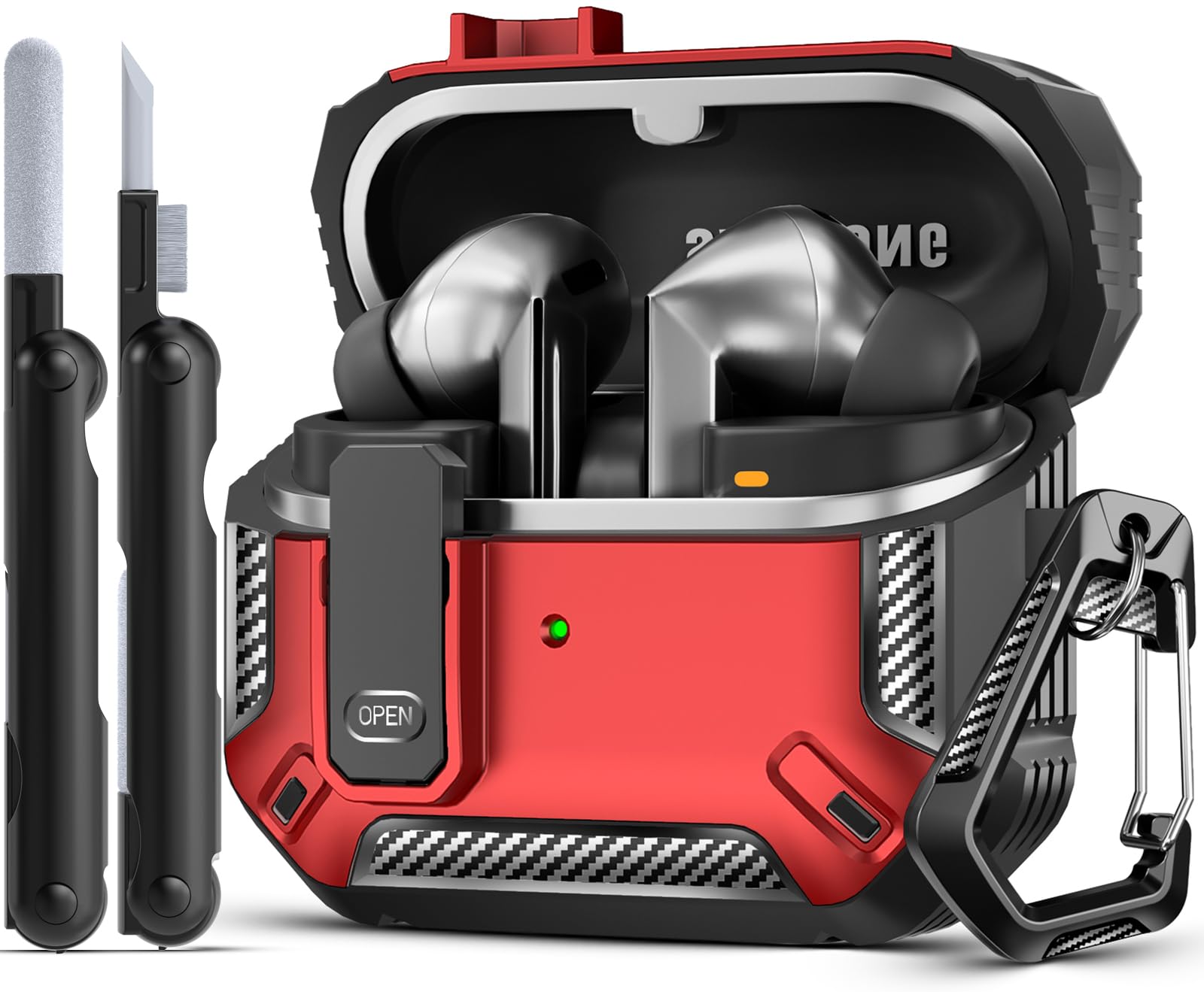 MCTOPZO Lock Fit Designed for Samsung Galaxy Buds3 FE (2025) / Buds3 Pro (2024) / Buds 3 Case (2024),with Cleaning kit Full Body Shockproof Carbon