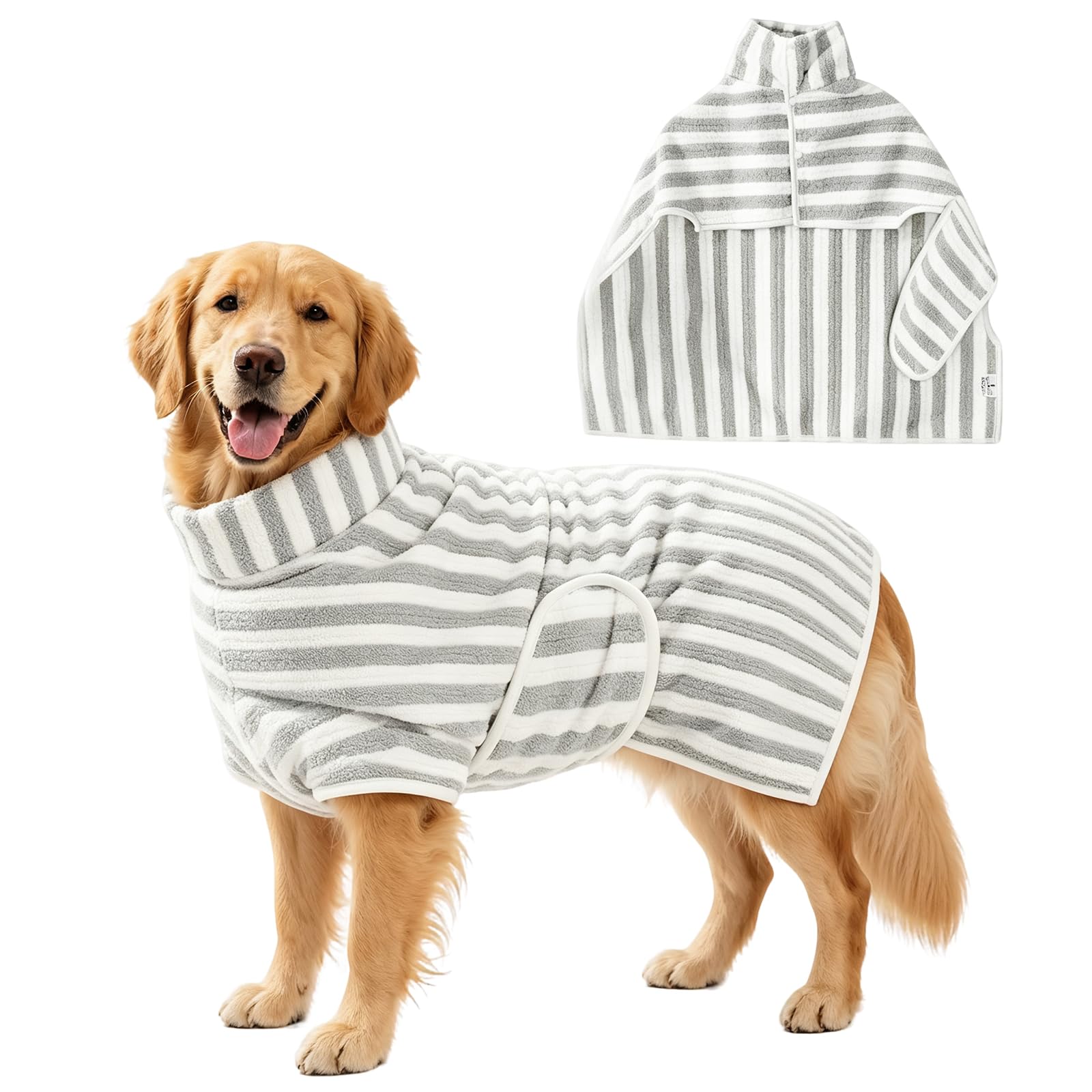 Dog Towel Robe, Absorbent Microfibre Dog Drying Coat for Medium Large Dogs