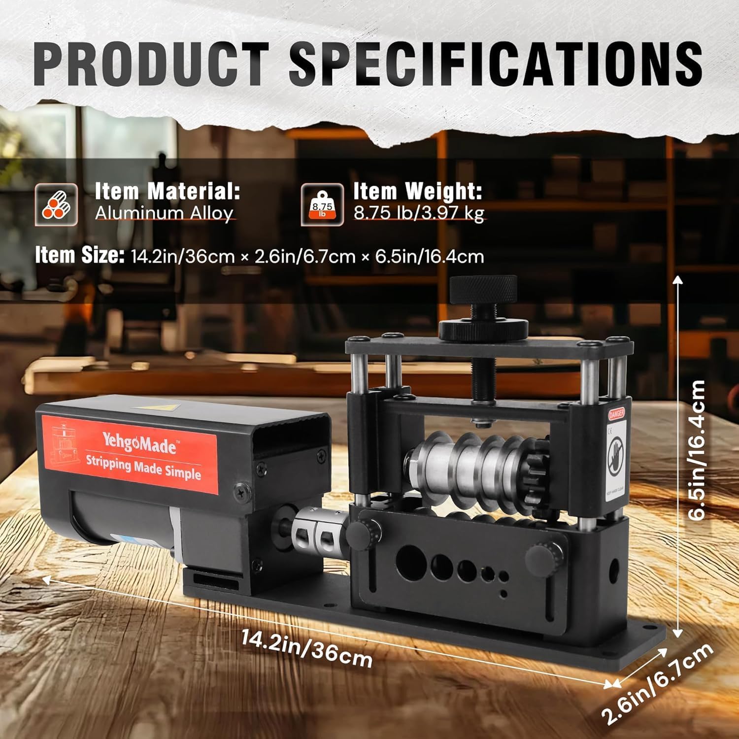 Automatic Wire Stripper Machine with Upgraded Motor, Electric Cable Stripping Tool Featuring 6 Channels and 5 Carbide Blades for Efficient Copper Wire Recycling (250 MCM–14 AWG)