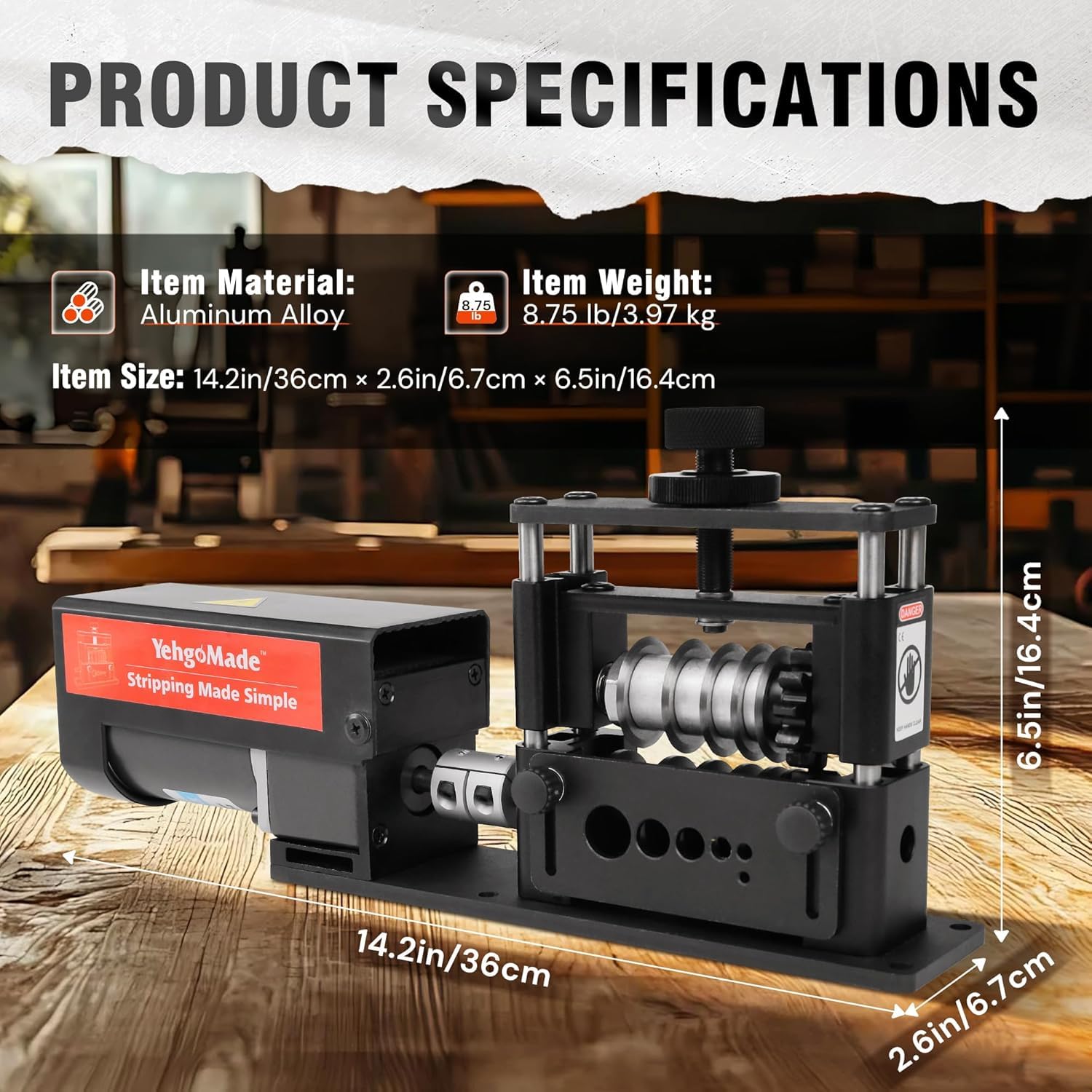 Máquina pelacables automática con motor mejorado, herramienta de pelado de cables eléctrico con 6 canales y 5 cuchillas de carburo para un reciclaje eficiente de alambre de cobre (250 MCM-14
