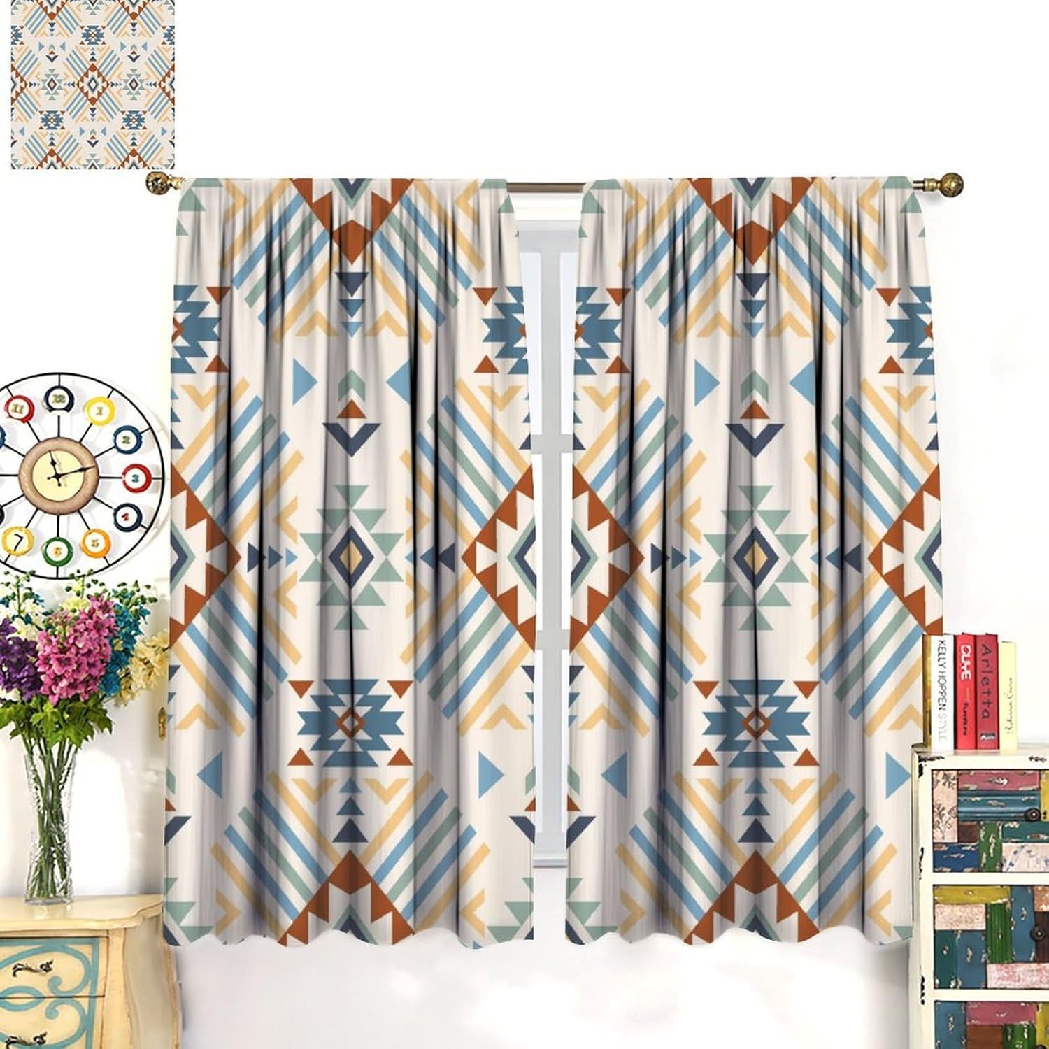 Aztec Curtains,Southwestern Ethnic Geometric Window Treatments for Living Room,Tribal Navajo Boho Pattern Print Window Drapes for Kitchen Bedroom Living Room Decor,2 Panel Set,42x45 Inch Decor - Image 3