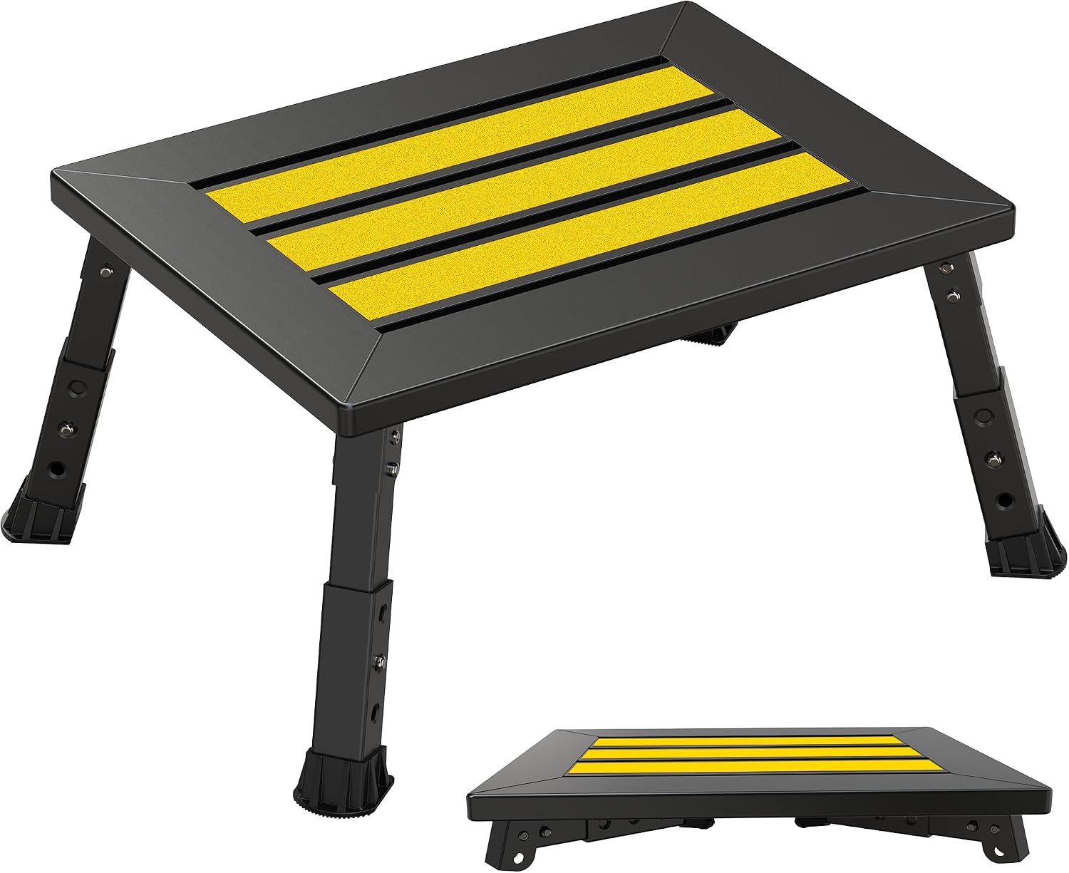 Adjustable RV Step Stool, 17" x 13" Wide Platform, Foldable Legs