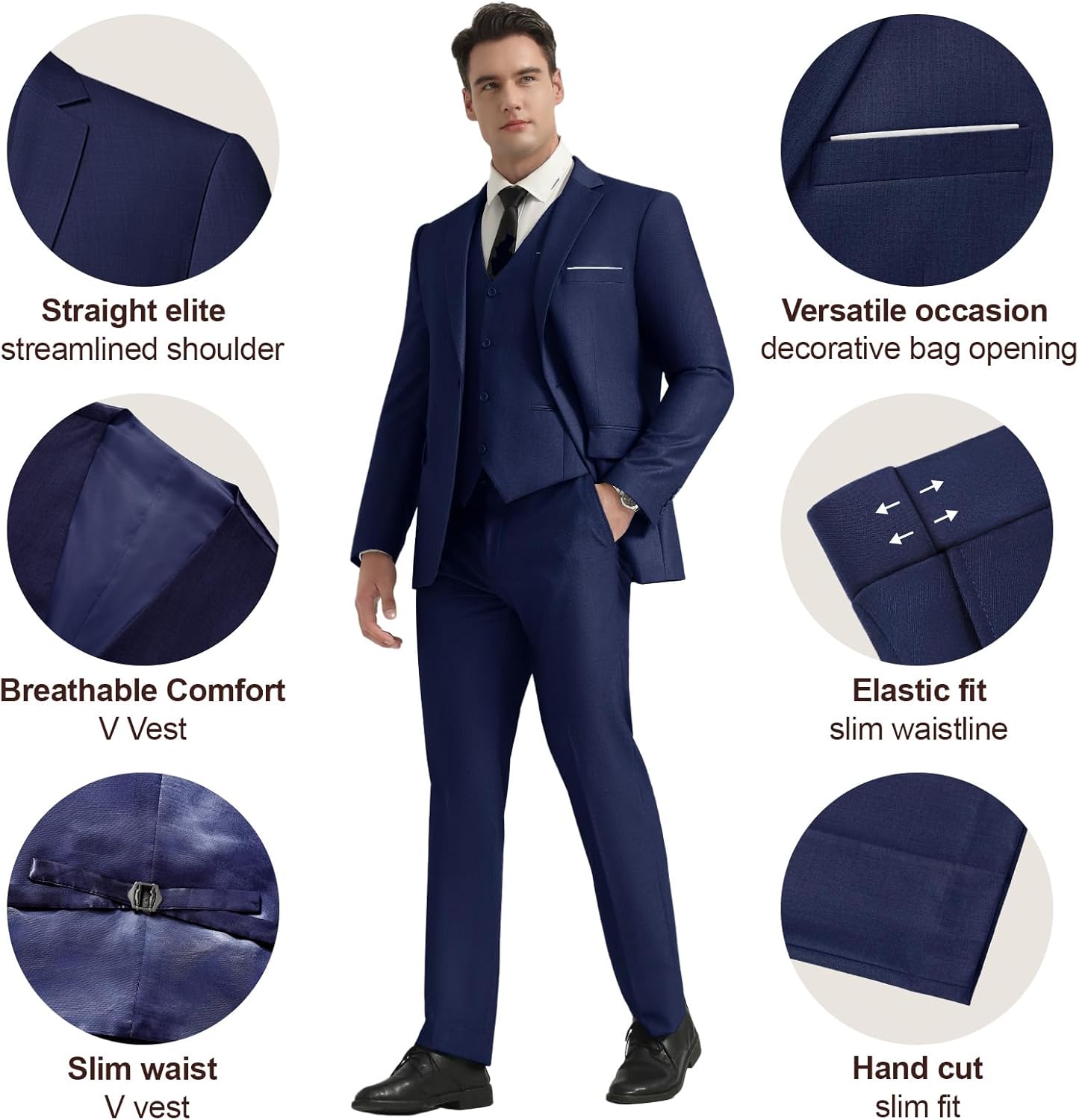 LUPURTY 3 Piece Suits for Men,Men's Suit Slim Fit,Business Solid One Button Wedding Tuxedo Blazer Vest Pants Set - Image 4