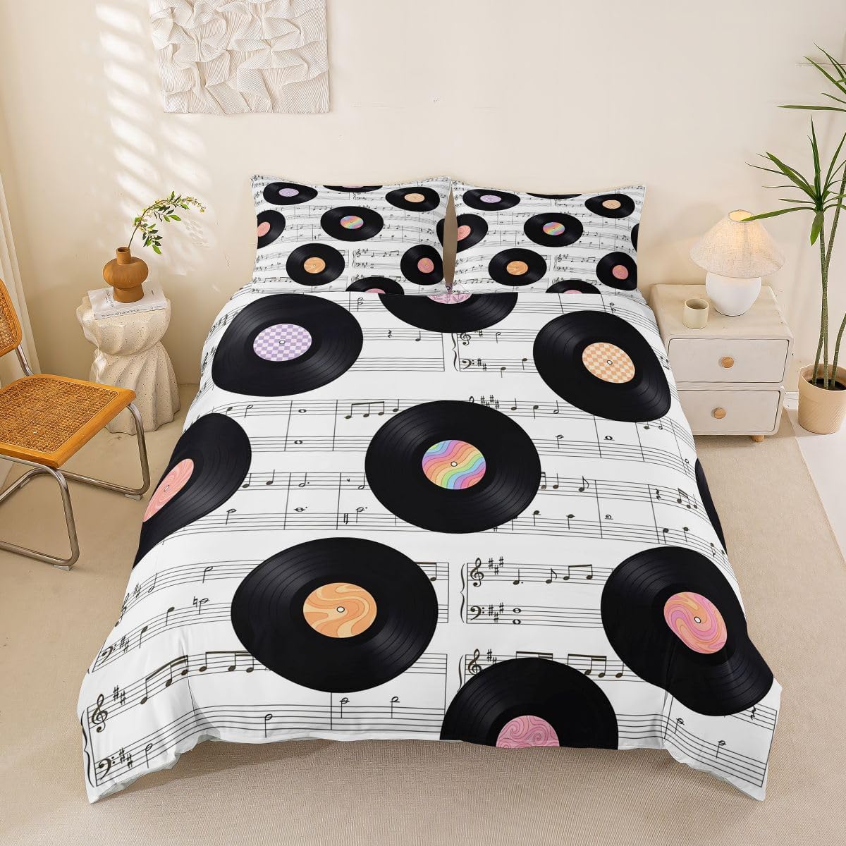 Feelyou Musical Duvet Cover Full Size Popstar Party Bedding Set for Boys Girls Art Comforter Cover Musical Note Bedroom Decor 3Pcs No Comforter Zipper Closure with 2 Pillowcases