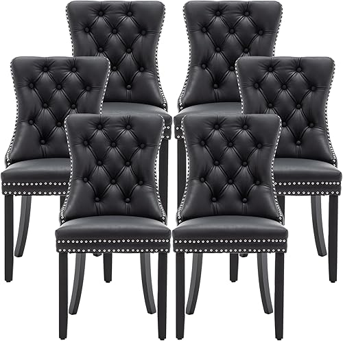 Miniatura 11 de Sillas de Comedor de Cuero Systemkenji Juego de 6, Sillas Tapizadas para Comedor con Adornos de Clavos, Sillas de Comedor Modernas 6, Sillas de