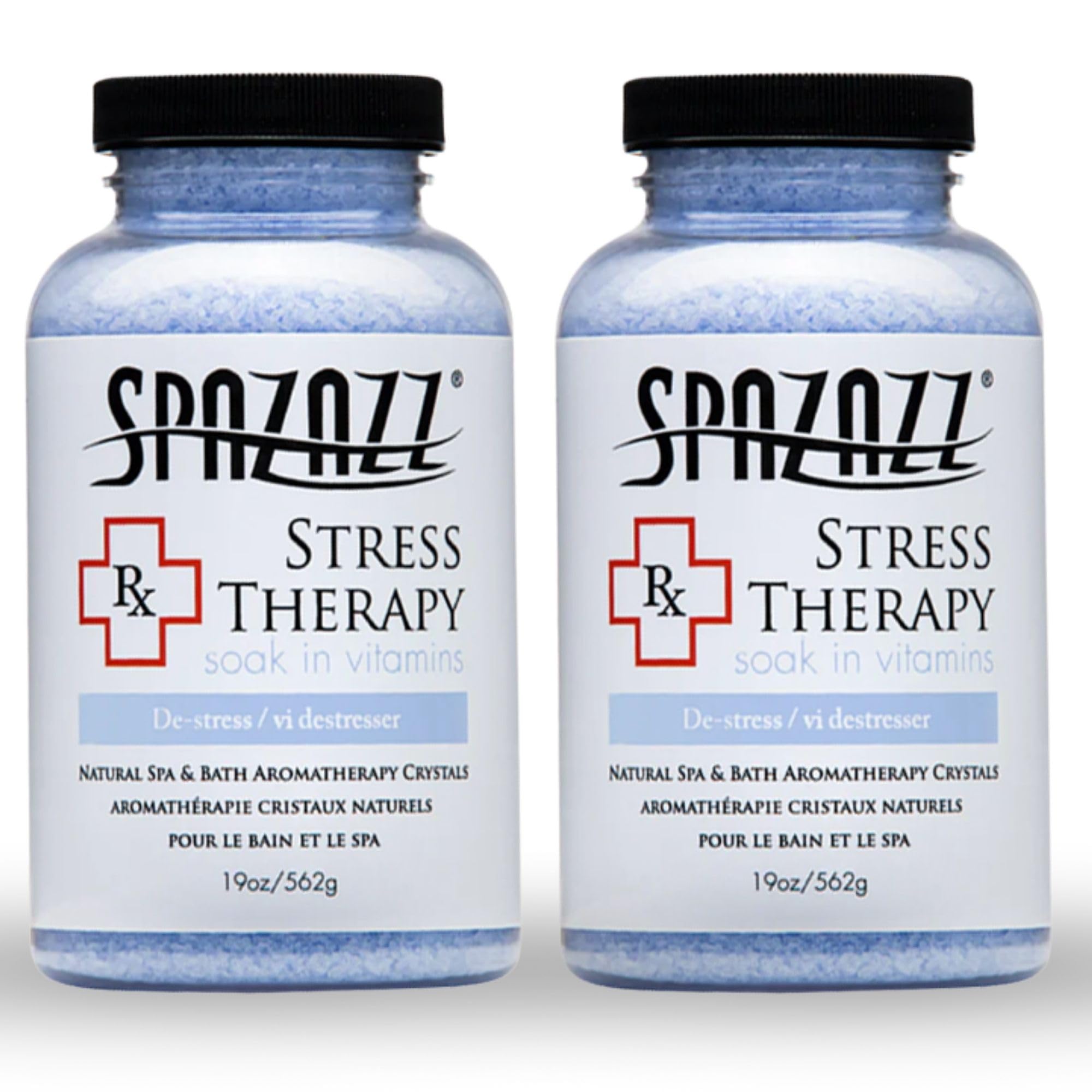 Spazazz Rx Stress Therapy Natural Spa & Bath Salt Aromatherapy Crystals- 2 Pack 19oz De-Stress - Calming & Relaxing Natural Aroma & Magnesium Mineral Bathing Salts - Safe for Your Hot Tub
