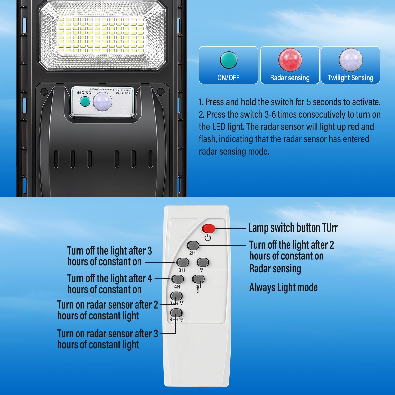 RIGIDON solarlampen außen mit IR fernbedienung, bewegungssensor dämmerung | wasserdicht, 6000K, 384 led 20000mAH, led strahler, straßenlampe wegeleuchten, led scheinwerfer, für garten hof parkplatz