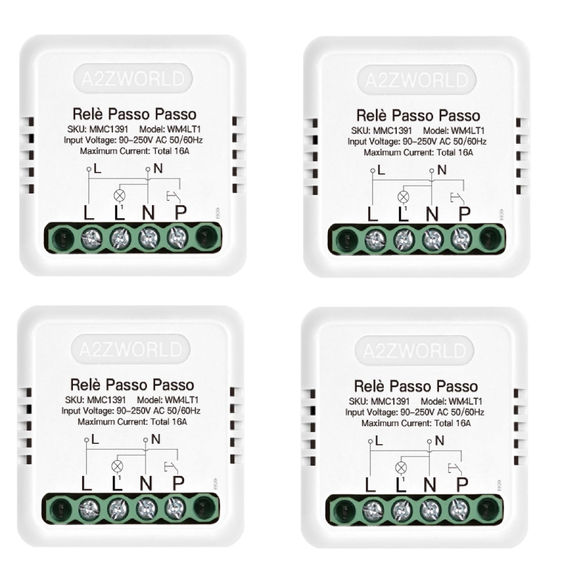 4 Piezas Relé Paso a Paso Electrónico Silencioso 230V 16A, Step Impulse Relay para Iluminación, Encapsulado Compacto 40x40x18mm, IP20, 1 Contacto NO, Controlable desde Múltiples Pulsadores