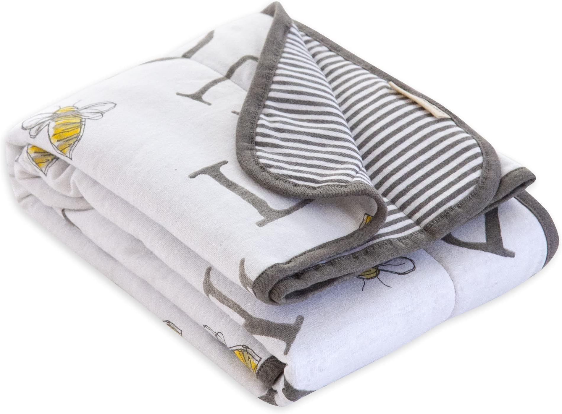 Burts Bees Baby Infant Reversible Blankets 100% Organic Cotton GOTS Certified - A-Bee-C Prints with Quilting Pattern Soft Nursery Blanket with 100% Polyester Fill for Size 30 x 40 Inch
