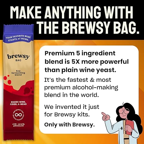 Miniatura 6 de Brewsy Kit de inicio para la elaboración de vino - Kit de vino personalizado - 4 botellas en 9 días - Vino tinto o blanco - Usa cualquier jugo