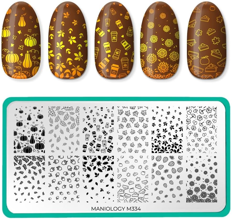Maniology Season Gradients Nail Stamping Plate | Gradient Fall-Themed Designs for Autumn-Inspired DIY Manicures – Reusable, Rectangular Stainless Steel Nail Art Template
