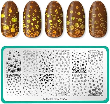 Maniology Season Gradients Nail Stamping Plate | Autumn Manicure Designs | Fall Gradient Pumpkin Patterns, Cozy Autumn DIY Manicures Reusable, Rectangular Stainless Steel Nail Art Template