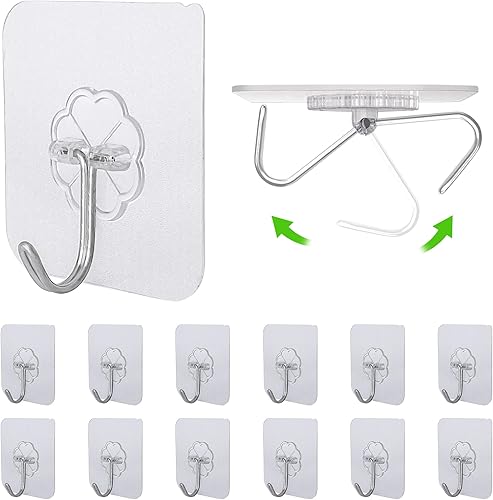 Miniatura 1 de 12 ganchos autoadhesivos para colgar, máximo de 33 libras, ganchos transparentes para abrigos y toallas, ganchos adhesivos para colgar cuadros
