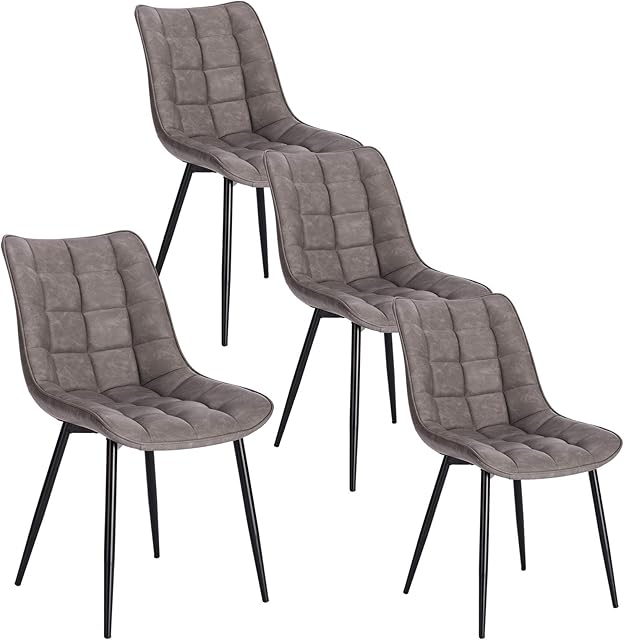 WOLTU Dining Chairs Set of 4 Kitchen Counter Chairs Leisure Lounge Living Room Corner Chairs Dark Grey Faux Leather Reception Chairs with Backrest and Padded Seat