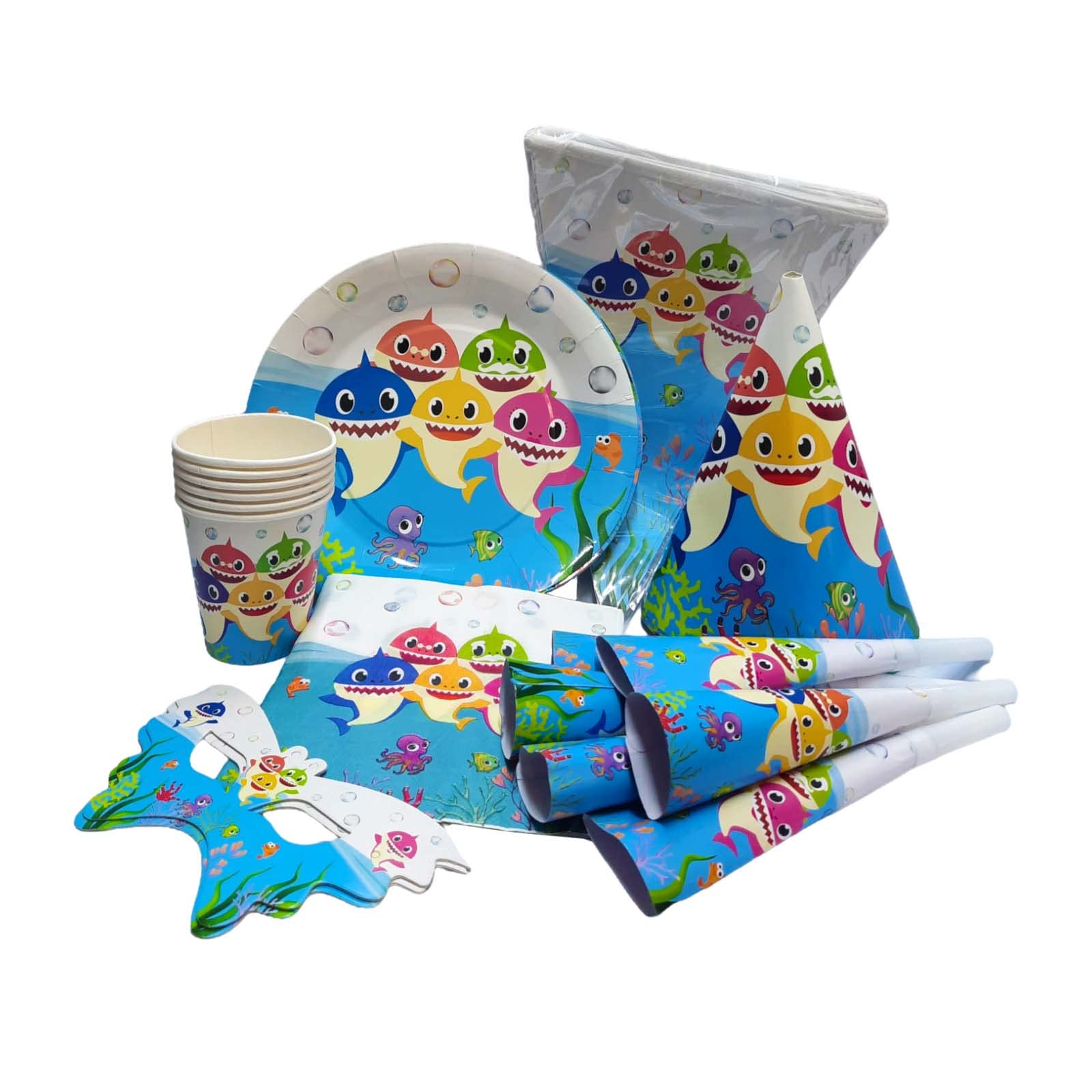 PARTY TIME - 37 Pieces Baby Shark Themed Party Sets Disposable Party Tableware - Party Supplies