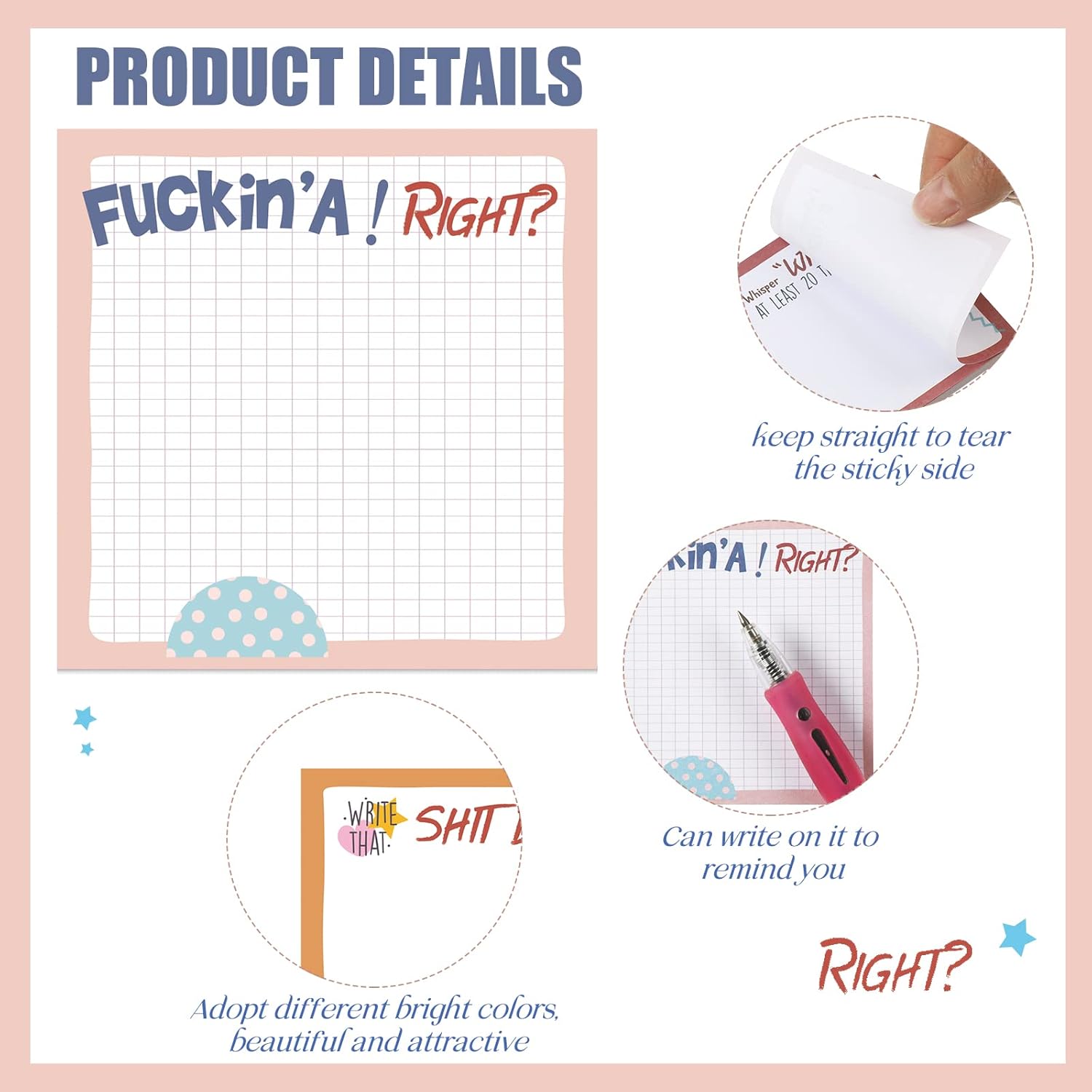Kisston 12 Pcs Funny Sticky Notes with Fun Messages 3 x 3 Inch Funny Work Notepads for Coworkers Self Stick Mini Notepads Small to Do List for Adults Office Supplies Set, 50 Sheet Each (Cute Style) - Image 3
