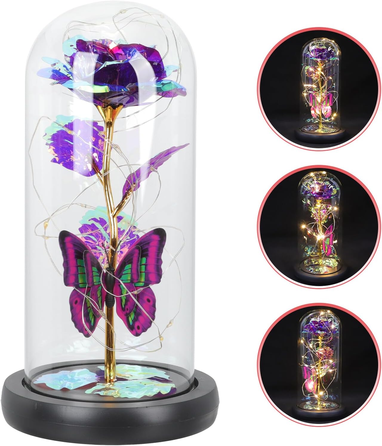 Preserved Rose Glass Cover Flower Decor Romantic Eternal Flower Ornament for Desktop Anniversary Valentine S Day Wedding Party Decoration