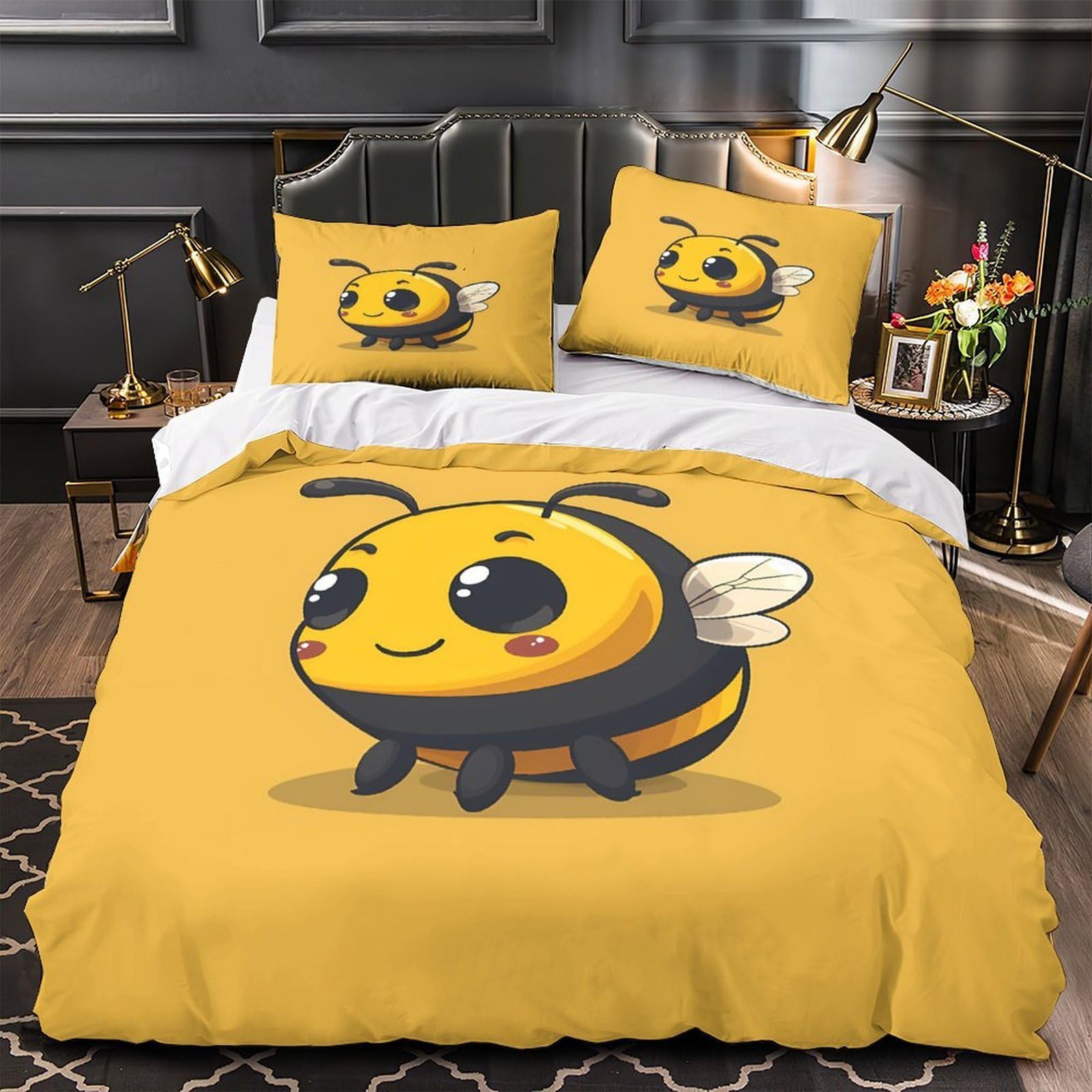 MMDASBVPE Cute Bee Cartoon Duvet Cover 3D Design Printed Hypoallergenic 3 Pieces Bedding Set Zipper Quilt Cover Ultra Soft Wrinkle-Resistant for Teens Kids Girls Boys Women Adults Single（140x200cm）