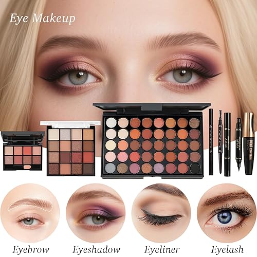 Miniatura 4 de Kit completo de maquillaje todo en uno para mujer, juego de maquillaje para mujeres, incluye paleta de sombra de ojos, base, lápiz labial, SET2