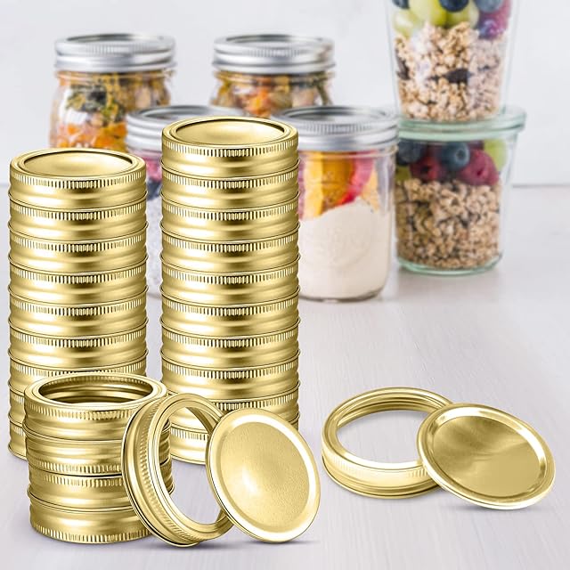 48 PCS Mason Jar Lids, Regular Canning Lids with Silicone Seals Rings, Leak Proof And Secure Mason Jar Lids for Mason Jars, Ball, Cans, 70mm (Gold)