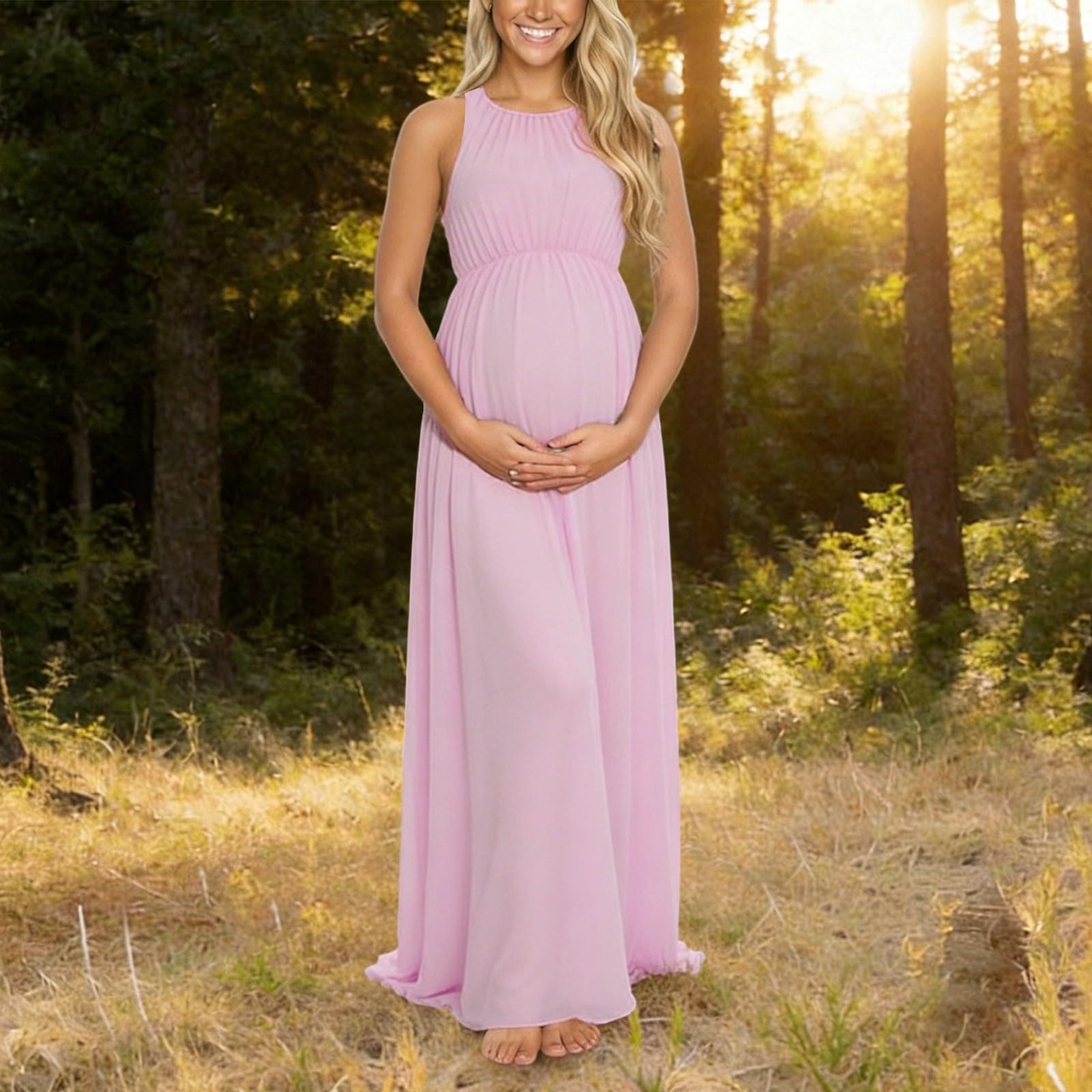 Generisch Robe de grossesse élégante sans manches avec décoration en dentelle longue comme mode de soirée formelle pour les femmes enceintes