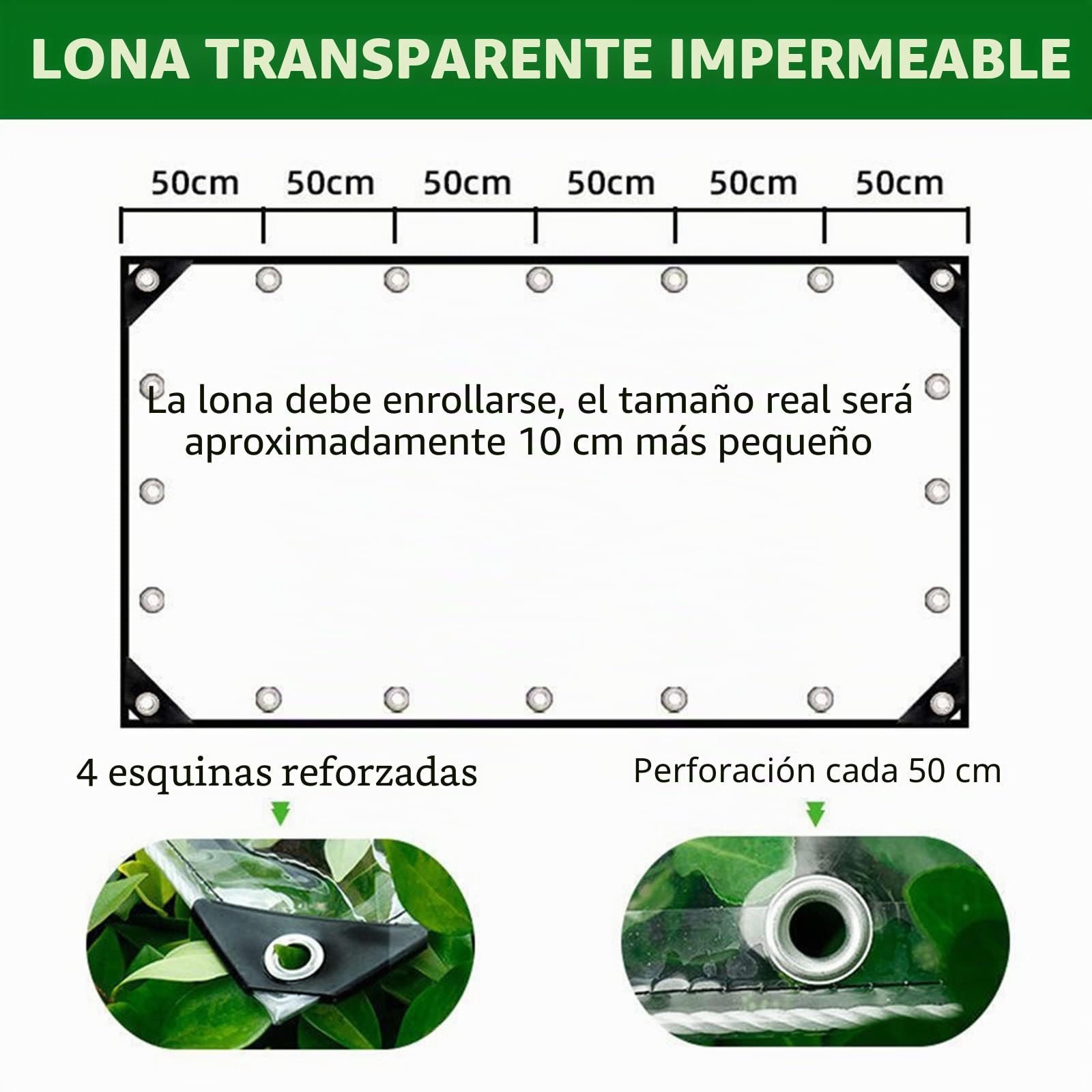 Lona Transparente con Ojales para Exteriores,OKYUK Lona Transparente de PVC de 420 g/m², con 20 Bridas, 12 Bandas de Goma con Bolas, 10 m de Cuerda de fijación Adecuada para pabellones(2x2.5m)