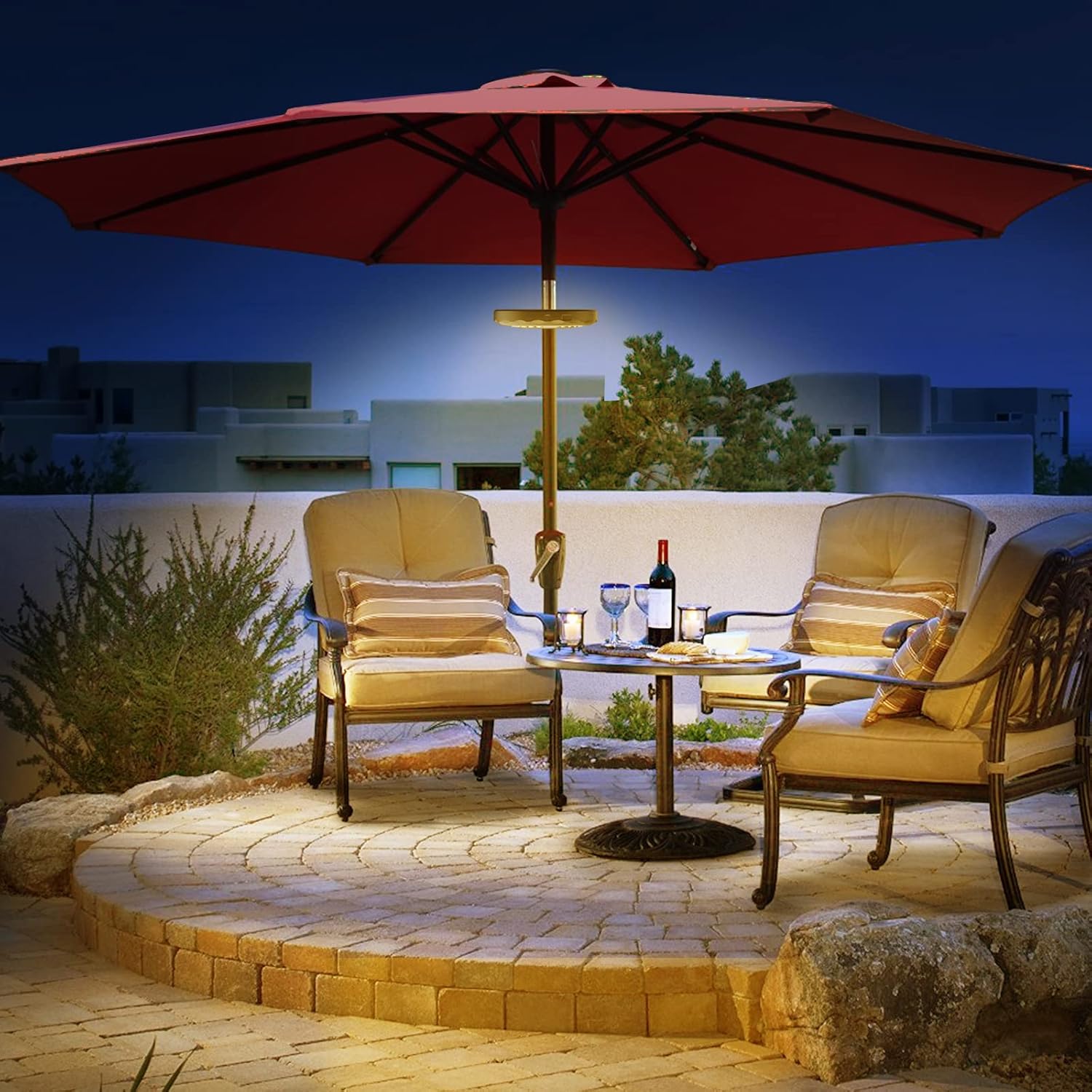 Patio Umbrella Lights, Rechargeable Outdoor Patio Lights 3 Lighting Modes 28 LED Cordless Umbrella Pole Lights Battery Operated for Patio Umbrellas Camping Tents and Other Outdoor Decoration - - 