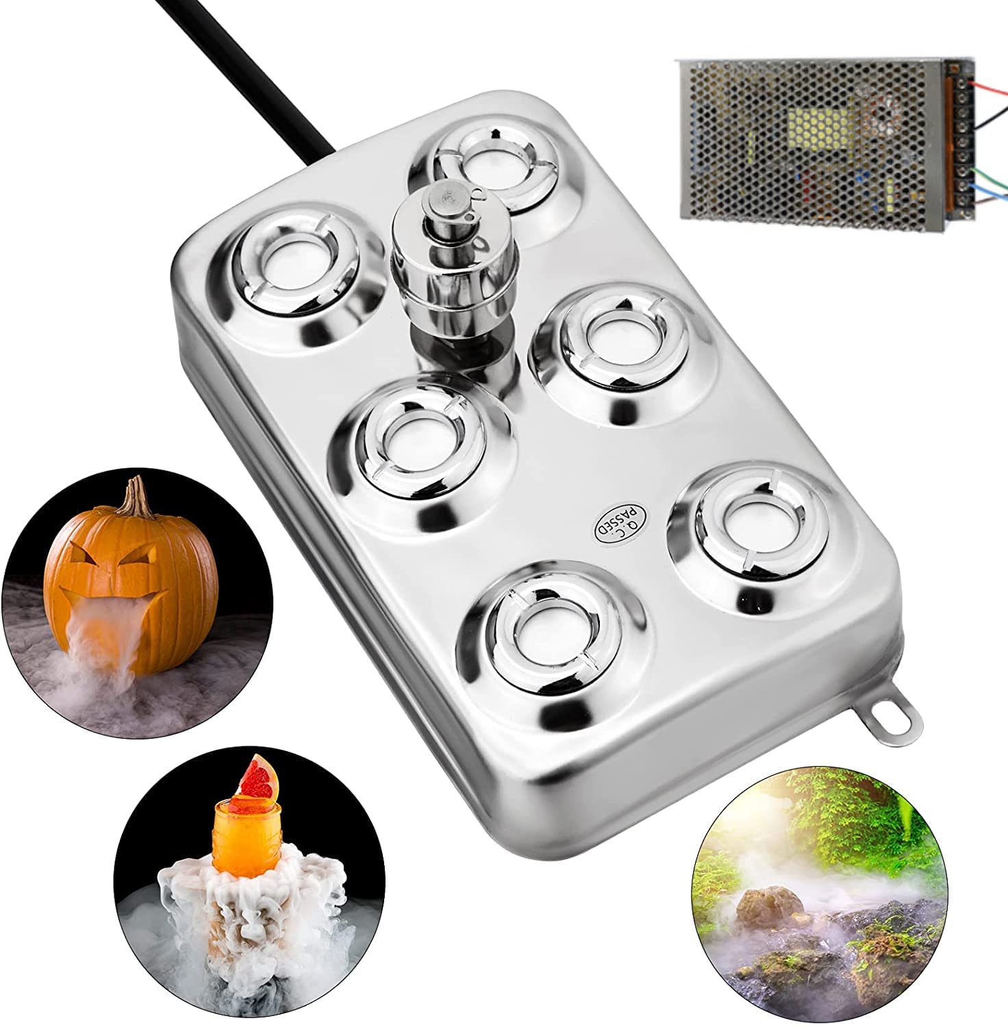6 Head Ultrasonic Mist Maker Fogger, Mist Fogger Air Humidifier 304 Stainless Steel with Transformer for Scenic Agriculture Greenhouse Hydroponics Garden Lawn Pond
