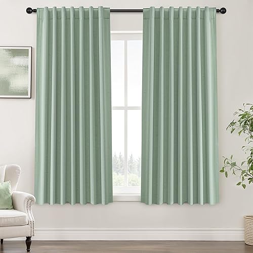 Miniatura 100 de UHITECH - Cortinas opacas de 84 pulgadas de largo, juego de 2 paneles de lino natural, 100% opacas, cortinas negras para dormitorio, sala de estar,