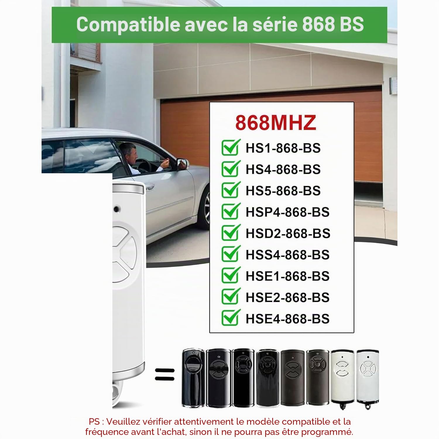 RUIZHI - 868MHz Télécommande Portail HSE4-868-BS, HSE2-868-BS, HS5-868-BS, HS4-868-BS, 4 Canaux, Rolling Code, Telecommande Tubauto avec Piles, Telecommande HS1-868-BS, HSP4-868-BS, HSD2-868-BS