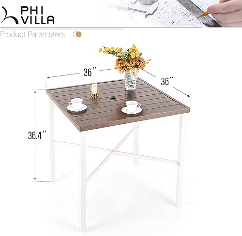 Miniatura 3 de PHI VILLA Mesa de bar para exteriores, mesa de patio alta con agujero para paraguas, patas blancas, marco de metal, resistente y duradera para