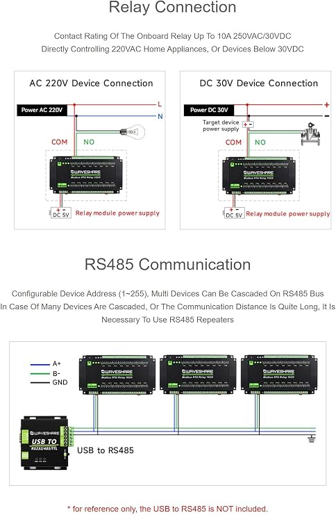 Modbus RTU 16-Ch Relay Module, RS485 Interface, with Multiple Isolation Protection Circuits, Industrial-Grade, Rail-Mount Case (Modbus RTU Relay 16CH)