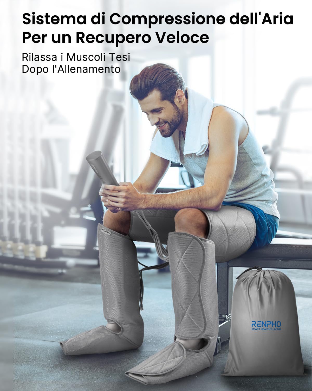 RENPHO Massaggiatore Gambe a Compressione d’Aria per il Massaggio e Il Rilassamento dei Piedi Polpacci e Cosce con Telecomando 6 Modalità 4 Intensità, Aiuta ad Alleviare Gonfiore e Dolori da Edema