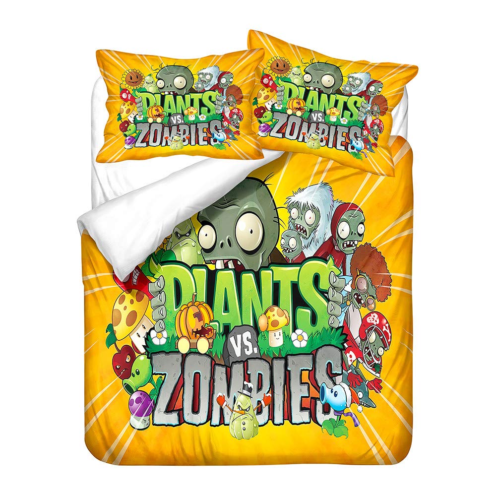 NICHIYO Plants vs. Zombies Bedding Set - Duvet Cover and Pillowcase, Microfiber, 3D Digital Print Three-Piece Bedding (23,Doubie 200 * 200cm)
