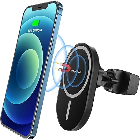 Amazon Co Jp 21年最新版 Nanami ワイヤレス充電器 マグネット式 Magsafe対応 車載ホルダー Iphone 12 12 Pro 12 Pro Max 12 Mini 7 5w急速充電 Magsafeケース対応 360 角度調整可能 エアコン吹き出し口取り付け スマホホルダー 日本語取扱説明書付き ブラック