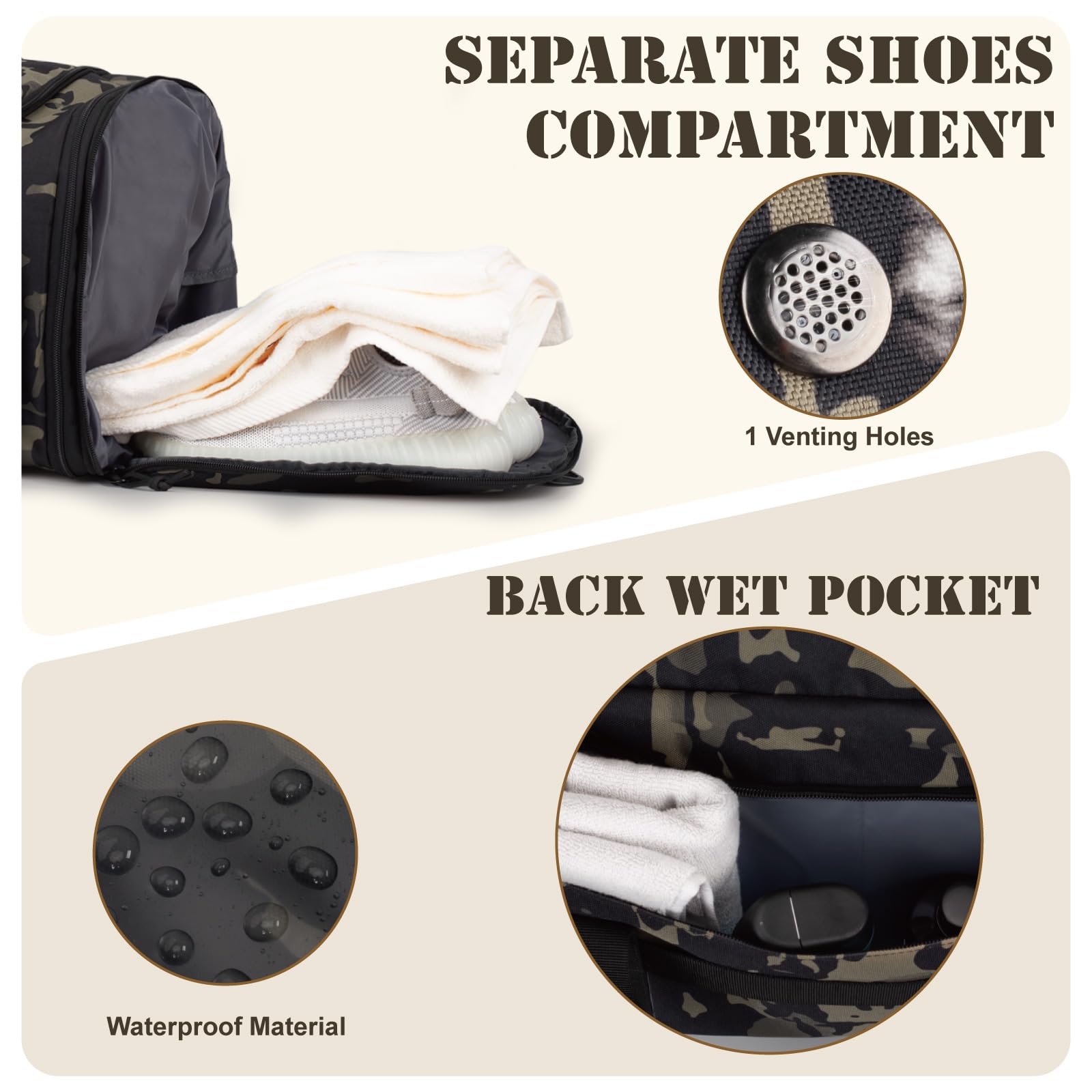 Sac de Sport Tactique Extensible 52L – Grand Sac de Voyage pour Homme avec Compartiment Humide, Sac Multi-Fonction Cabine, Sac Week-End Organisateur